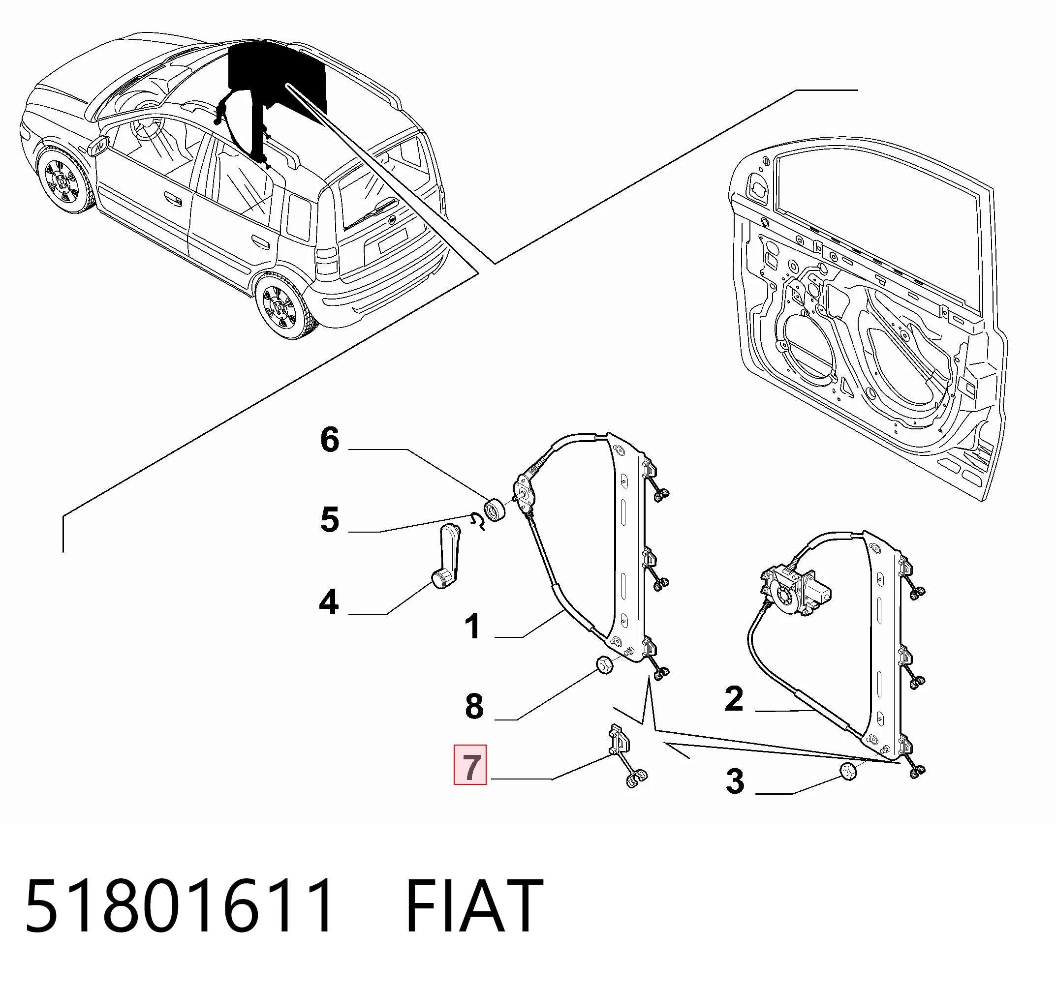 Mecanismo elevalunas delantero derecha para Fiat Panda I (141A)
