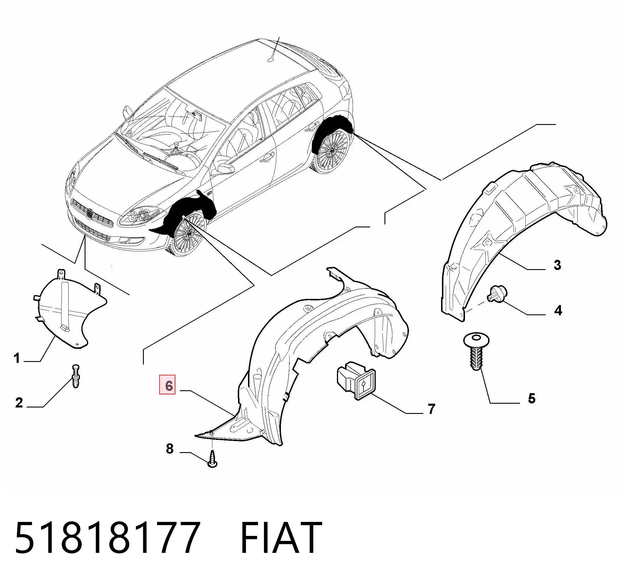Guardabarros interior derecho, aleta delantera Fiat Bravo II hatchback (198) (2007 - 2014) precio, desde 24,97 EUR