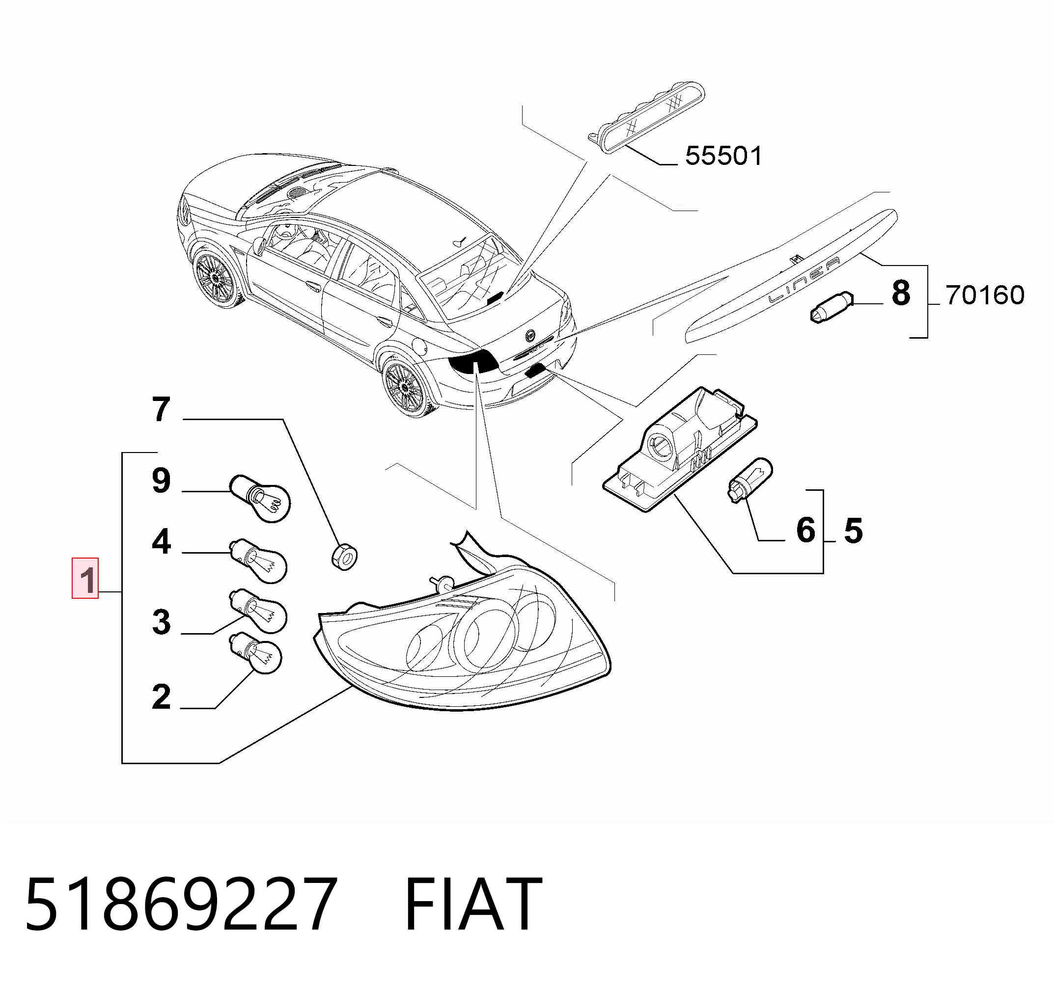 Piloto trasero derecho Fiat Linea 