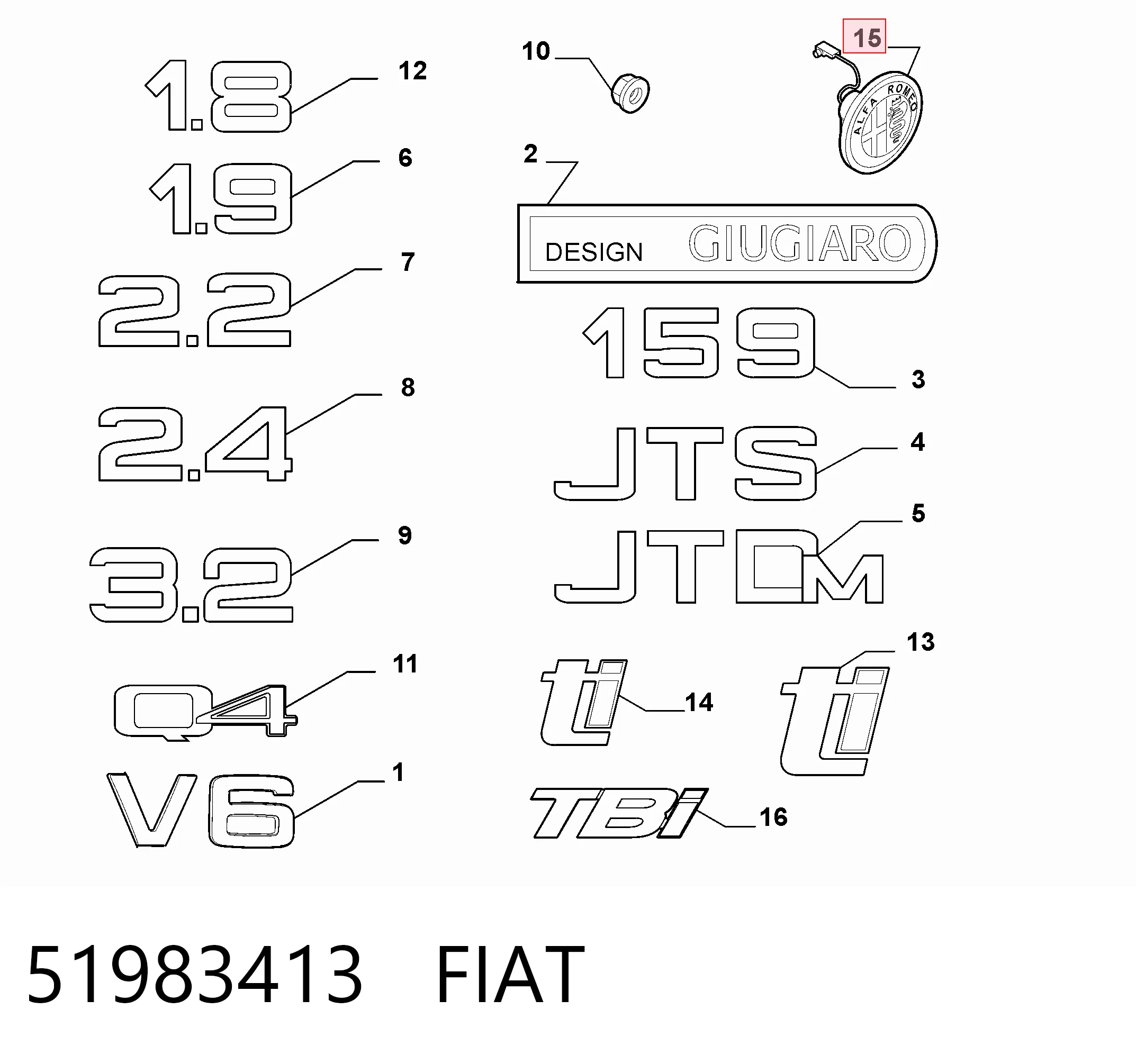 Logotipo de tapa de maletero para Alfa Romeo Mito  955