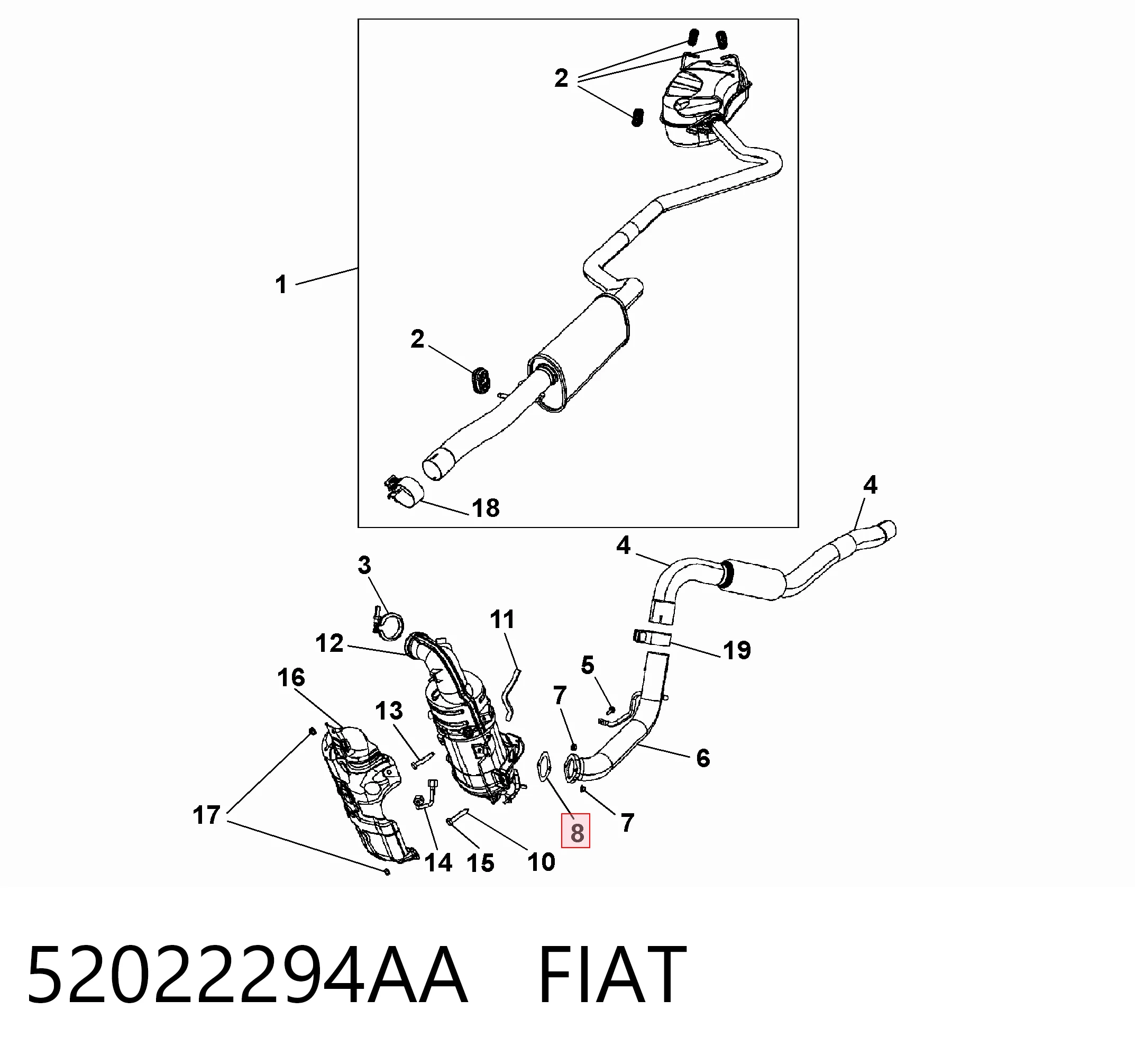 Junta de tubo de escape silenciador Fiat Doblo  (263, 152)