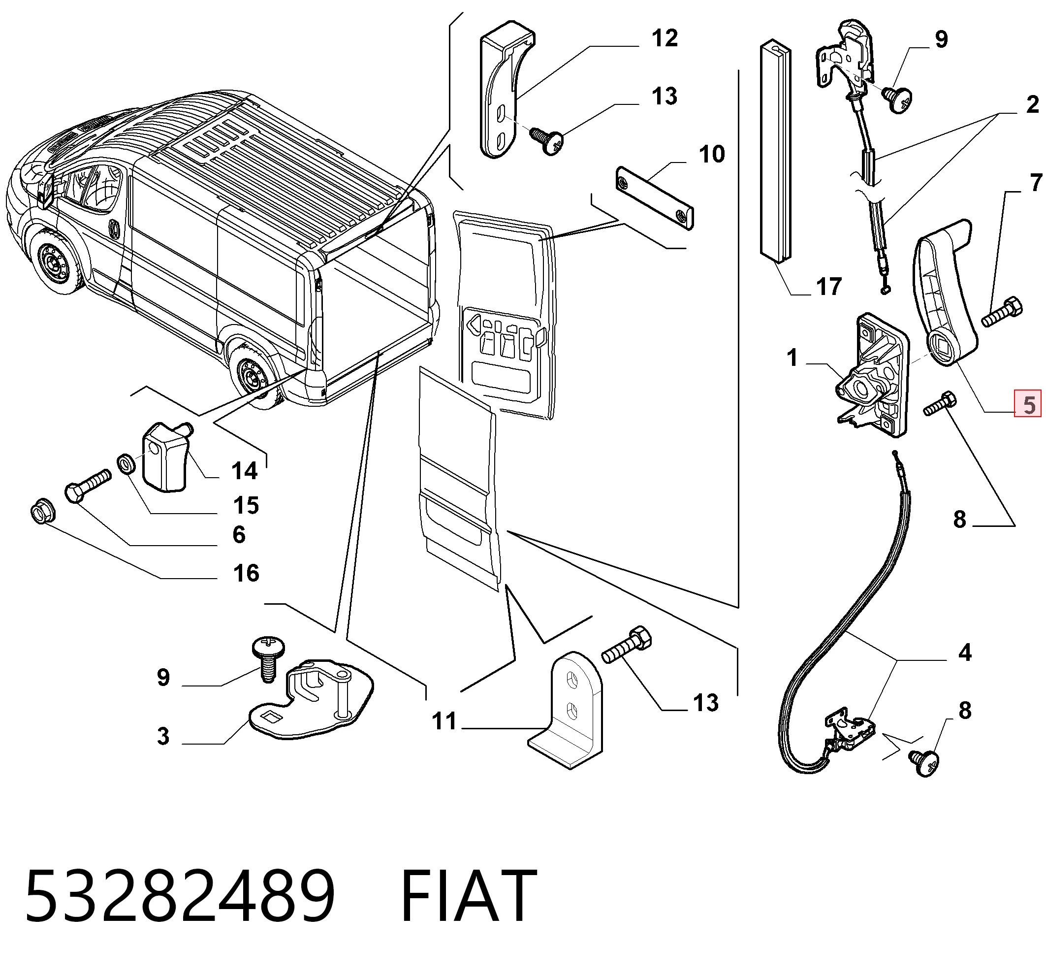 53282489 Fiat/Alfa/Lancia Manija interior izquierda de puerta trasera batiente
