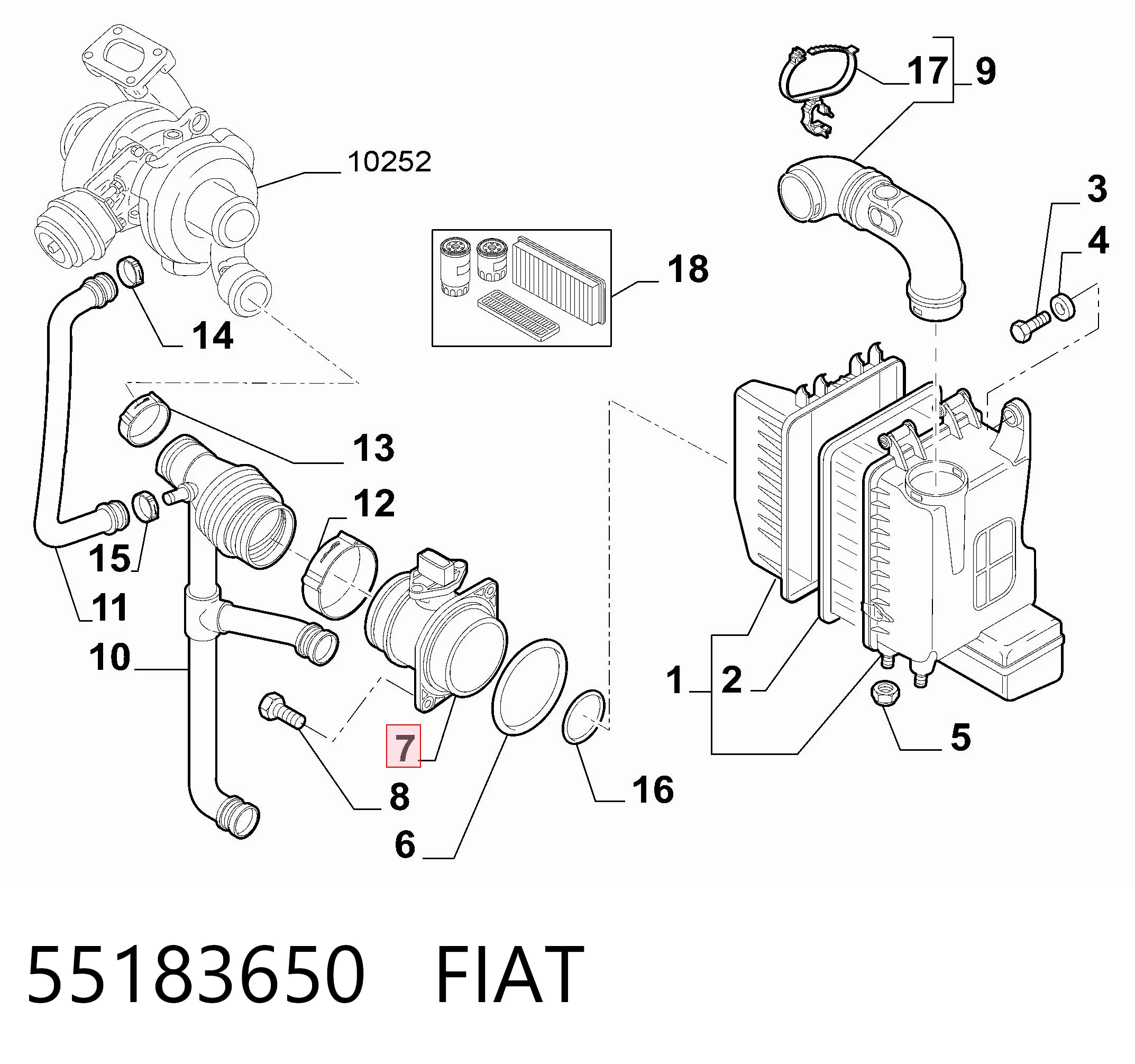 55183650 Fiat/Alfa/Lancia Sensor de flujo de aire