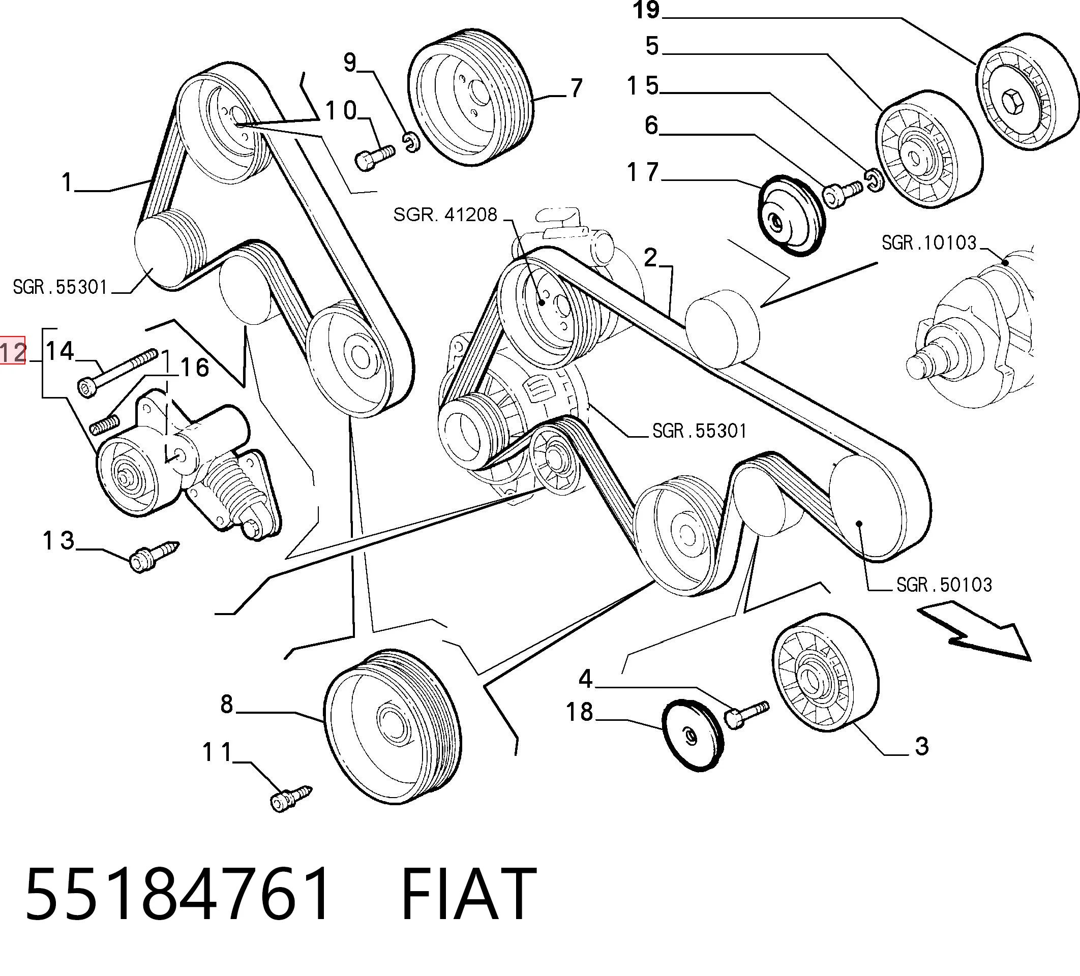 55184761 Fiat/Alfa/Lancia Tensor de correa de alternador