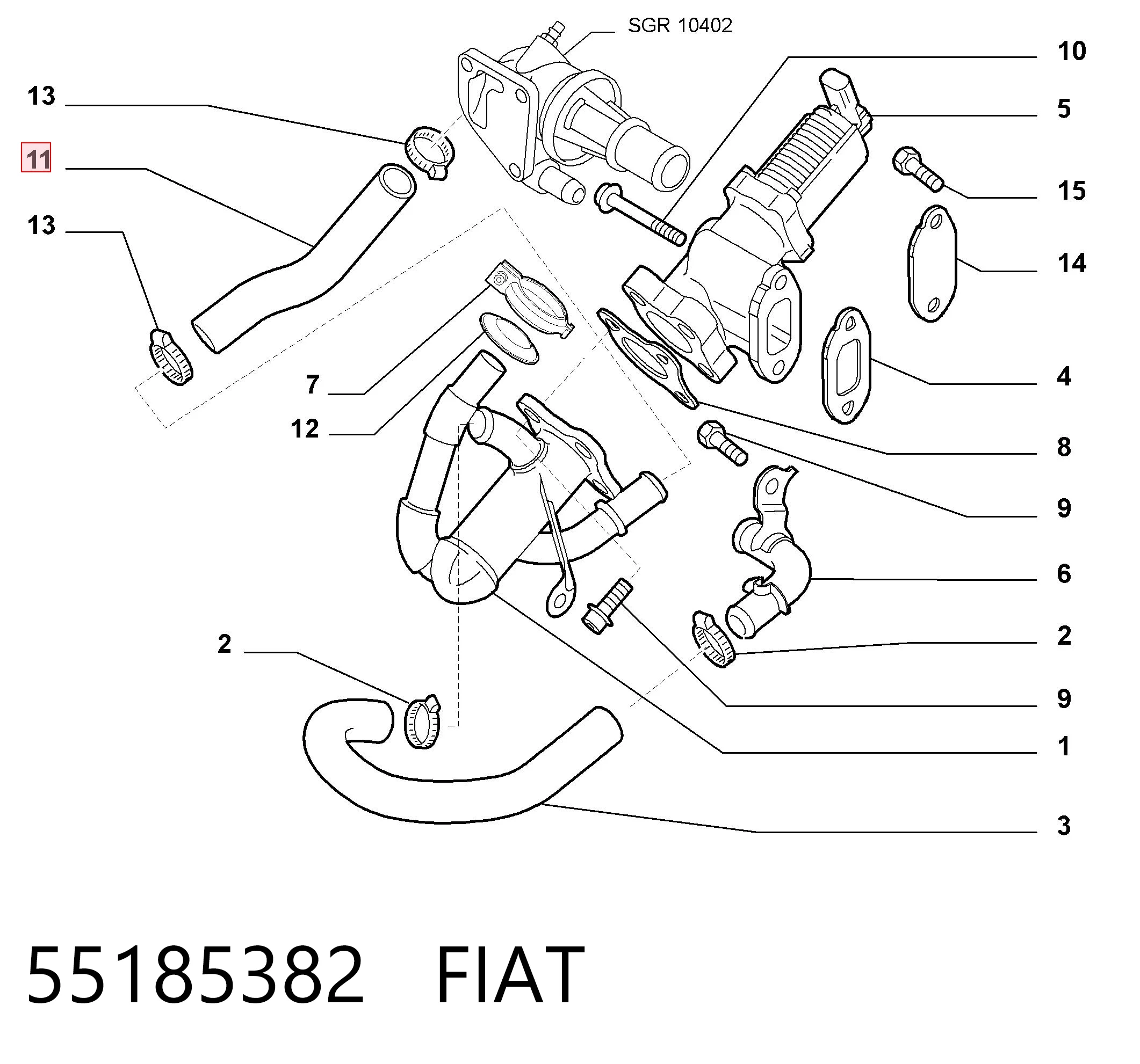 Manguera de radiador EGR, suministro 55185382 FIAT