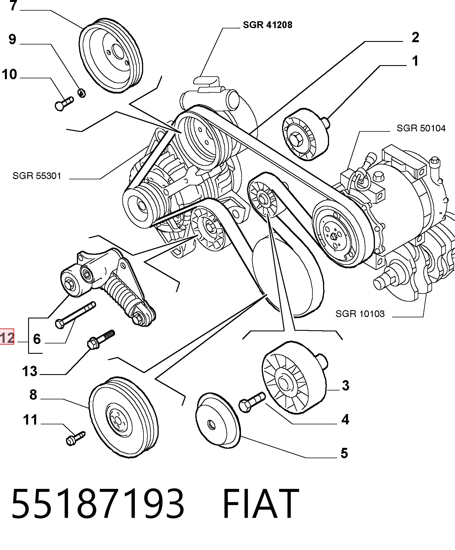 55187193 Fiat/Alfa/Lancia Tensor de correa de alternador