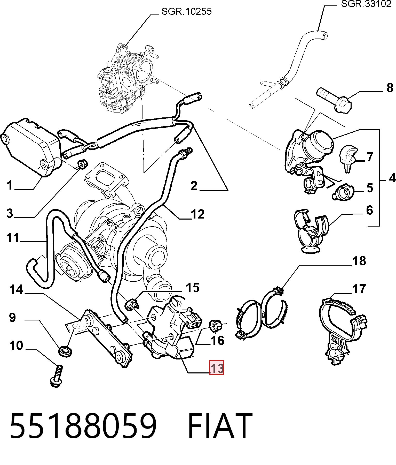 55188059 Fiat/Alfa/Lancia Válvula solenoide de control de presión de sobrealimentación