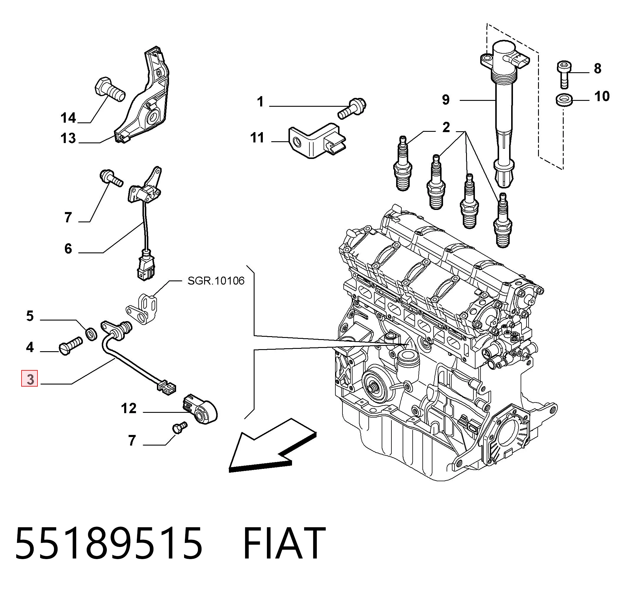 55189515 Fiat/Alfa/Lancia Sensor de posición del cigüeñal