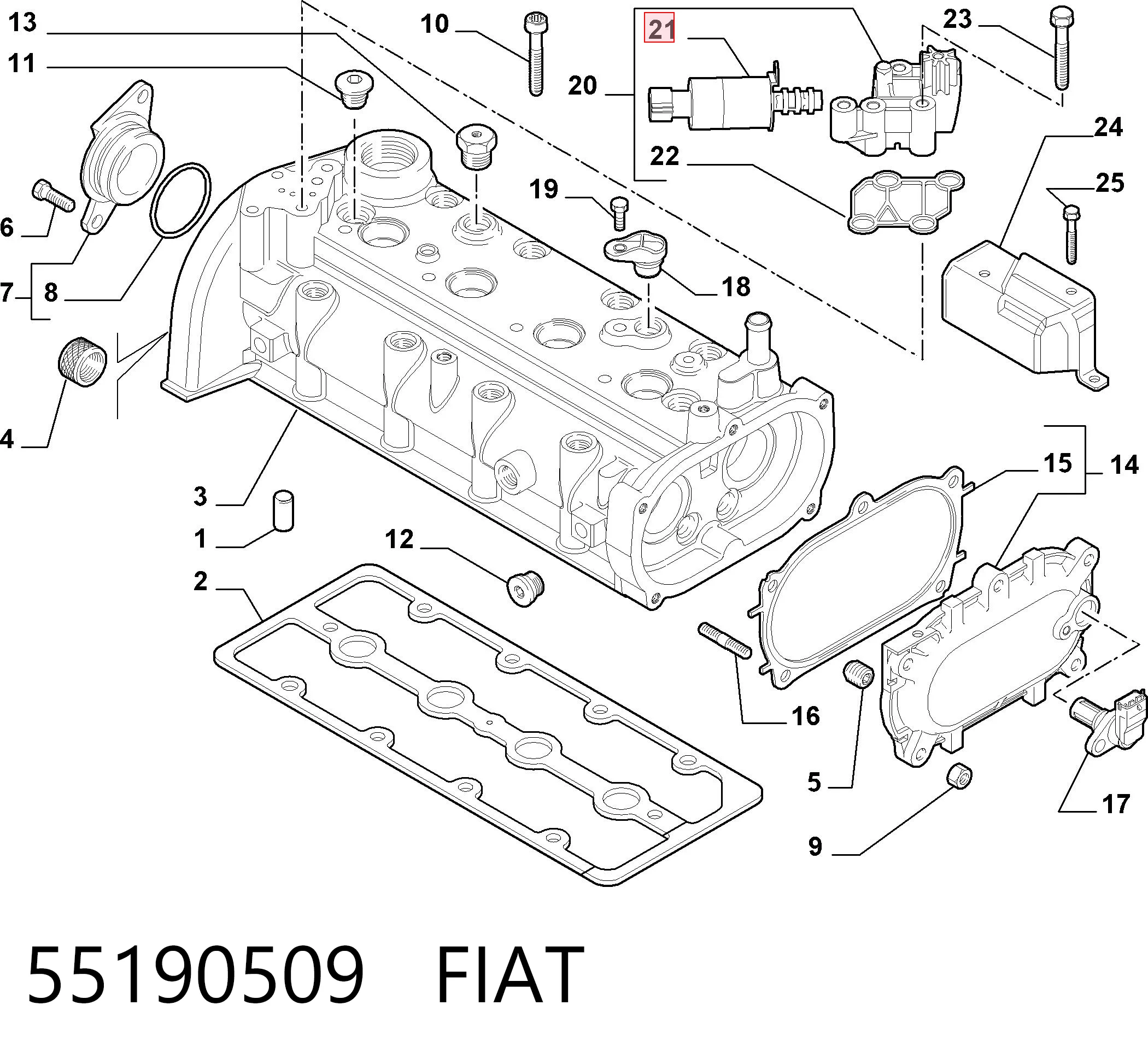 55190509 Fiat/Alfa/Lancia Válvula control, ajuste de levas