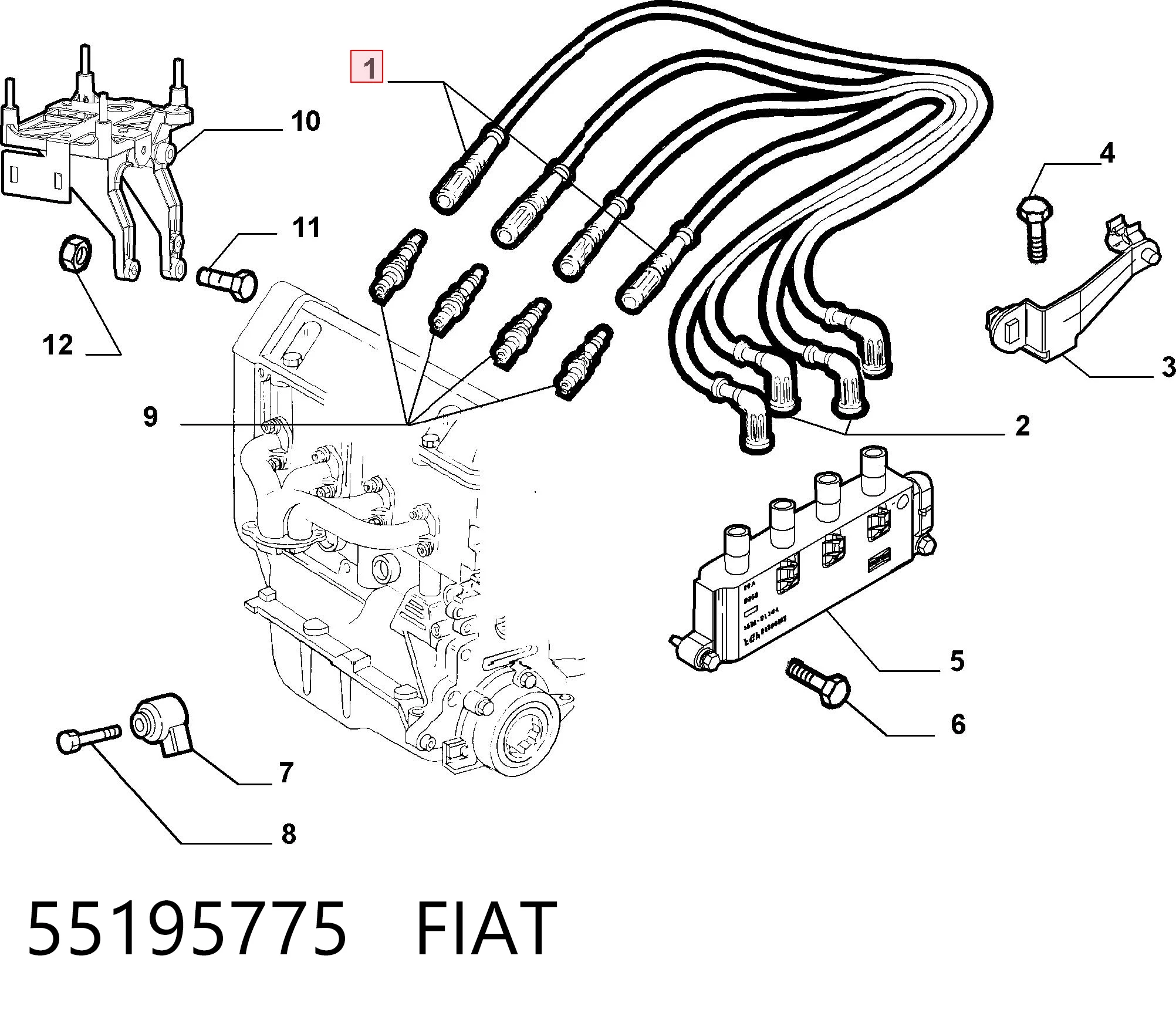 55195775 Fiat/Alfa/Lancia Cables de alta tensión, juego