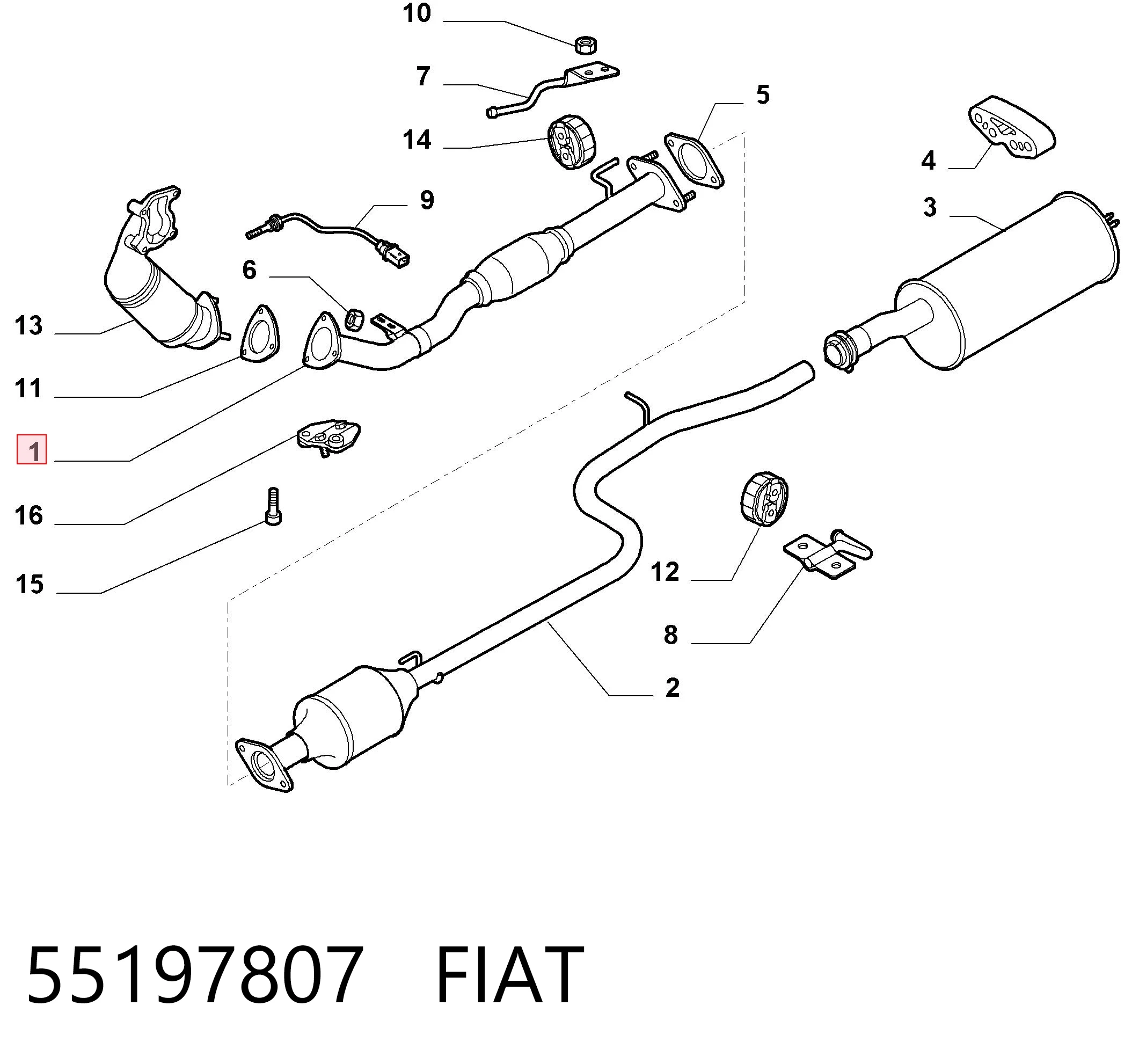 Tubo colector de escape delantero 55197807 FIAT