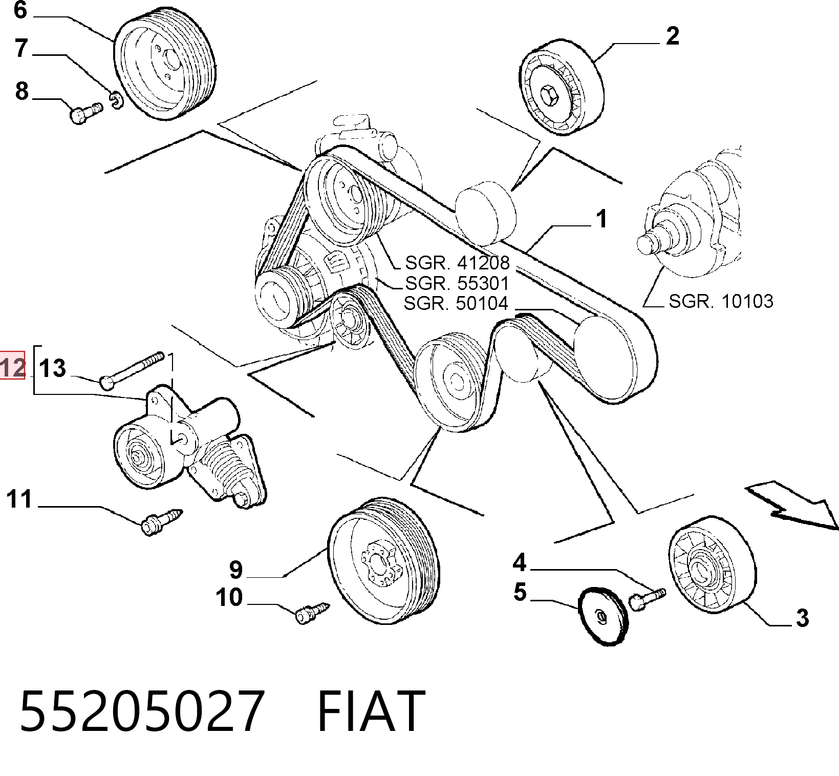 55205027 Fiat/Alfa/Lancia Tensor de correa de alternador