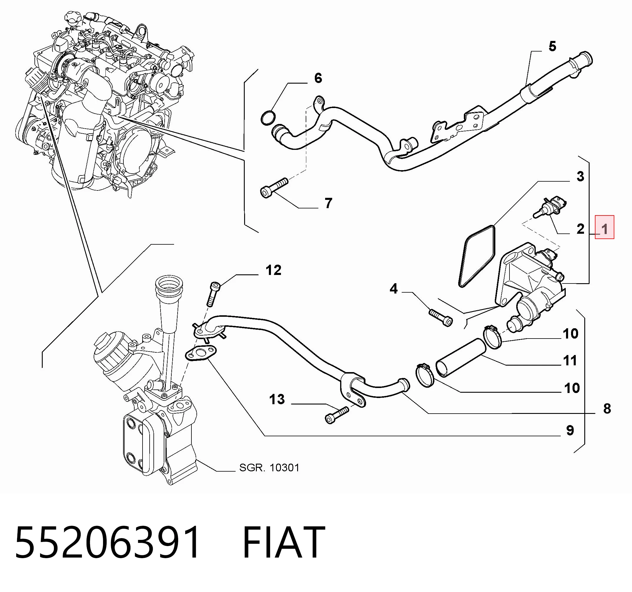55206391 Fiat/Alfa/Lancia Caja del termostato