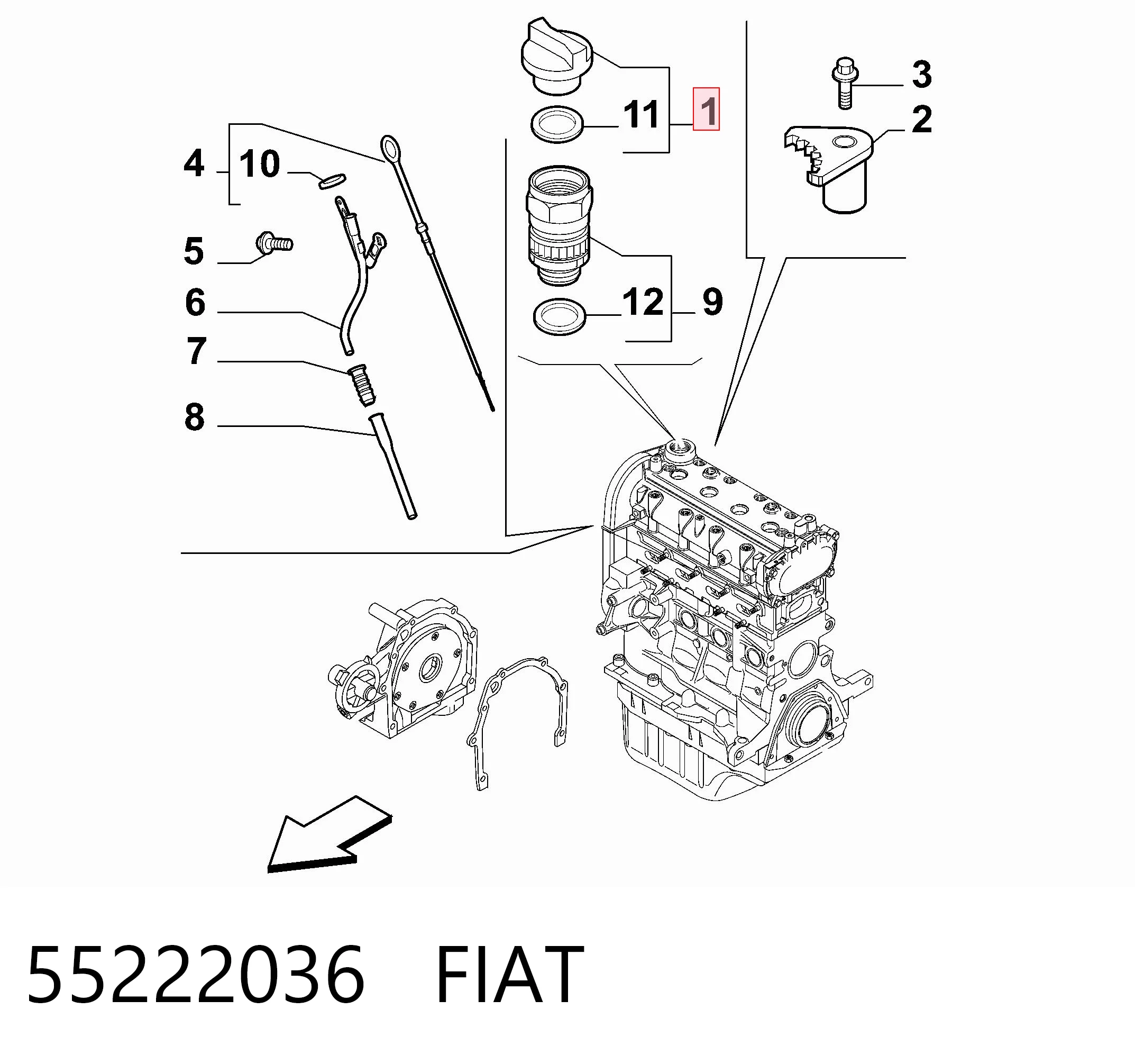 55222036 Fiat/Alfa/Lancia Tapa, tubuladura de relleno de aceite