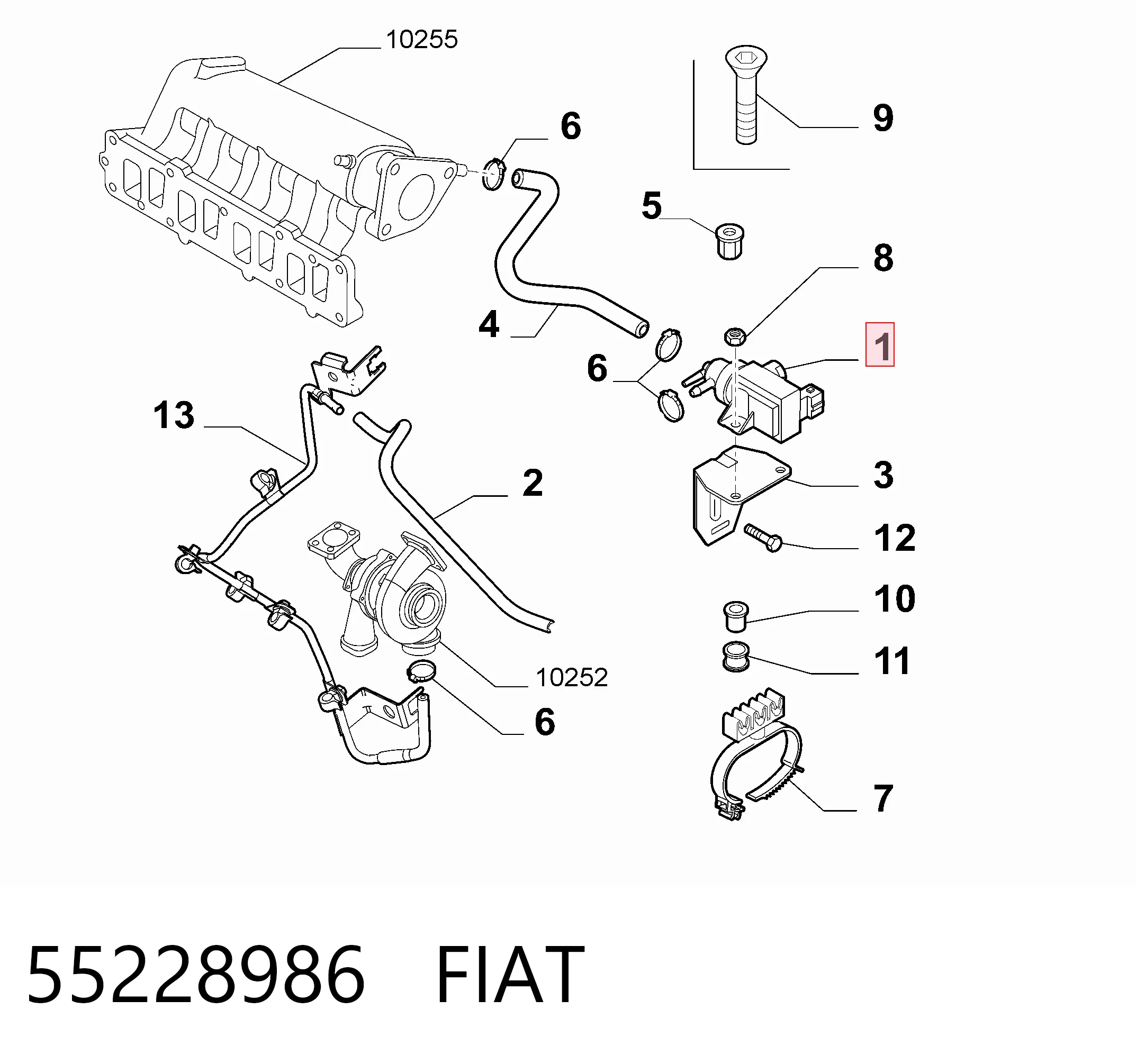 55228986 Fiat/Alfa/Lancia Válvula solenoide de control de presión de sobrealimentación