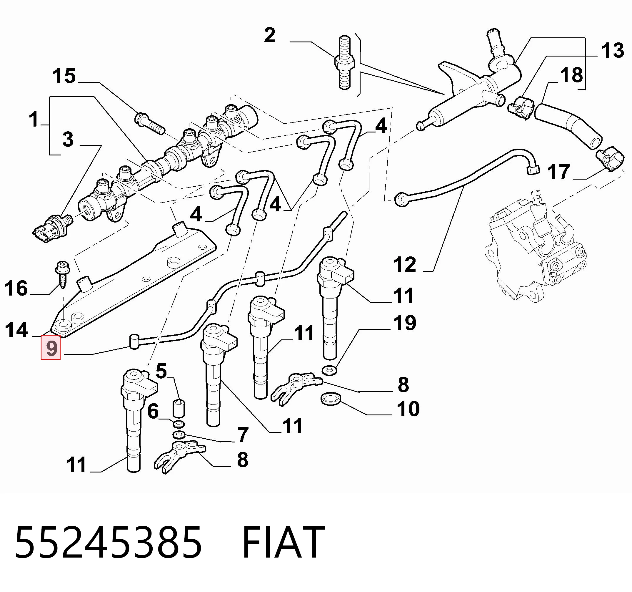 55245385 Fiat/Alfa/Lancia Tubo flexible, combustible de fuga 