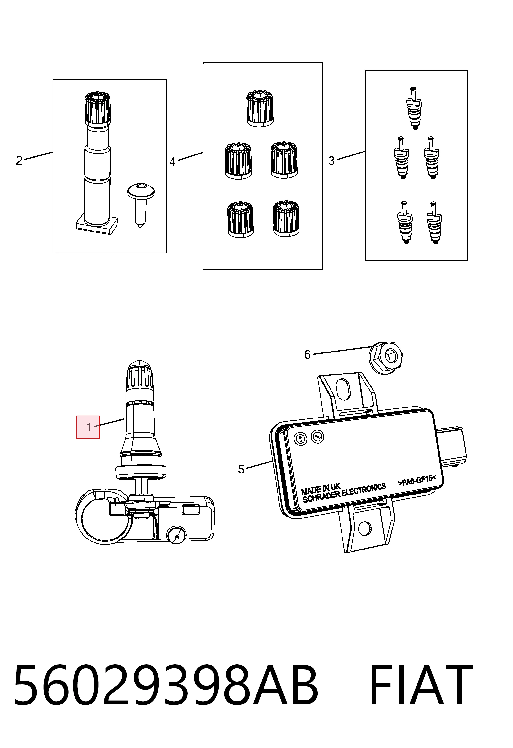 56029398AB Fiat/Alfa/Lancia Sensor de presión de neumáticos (TPMS)