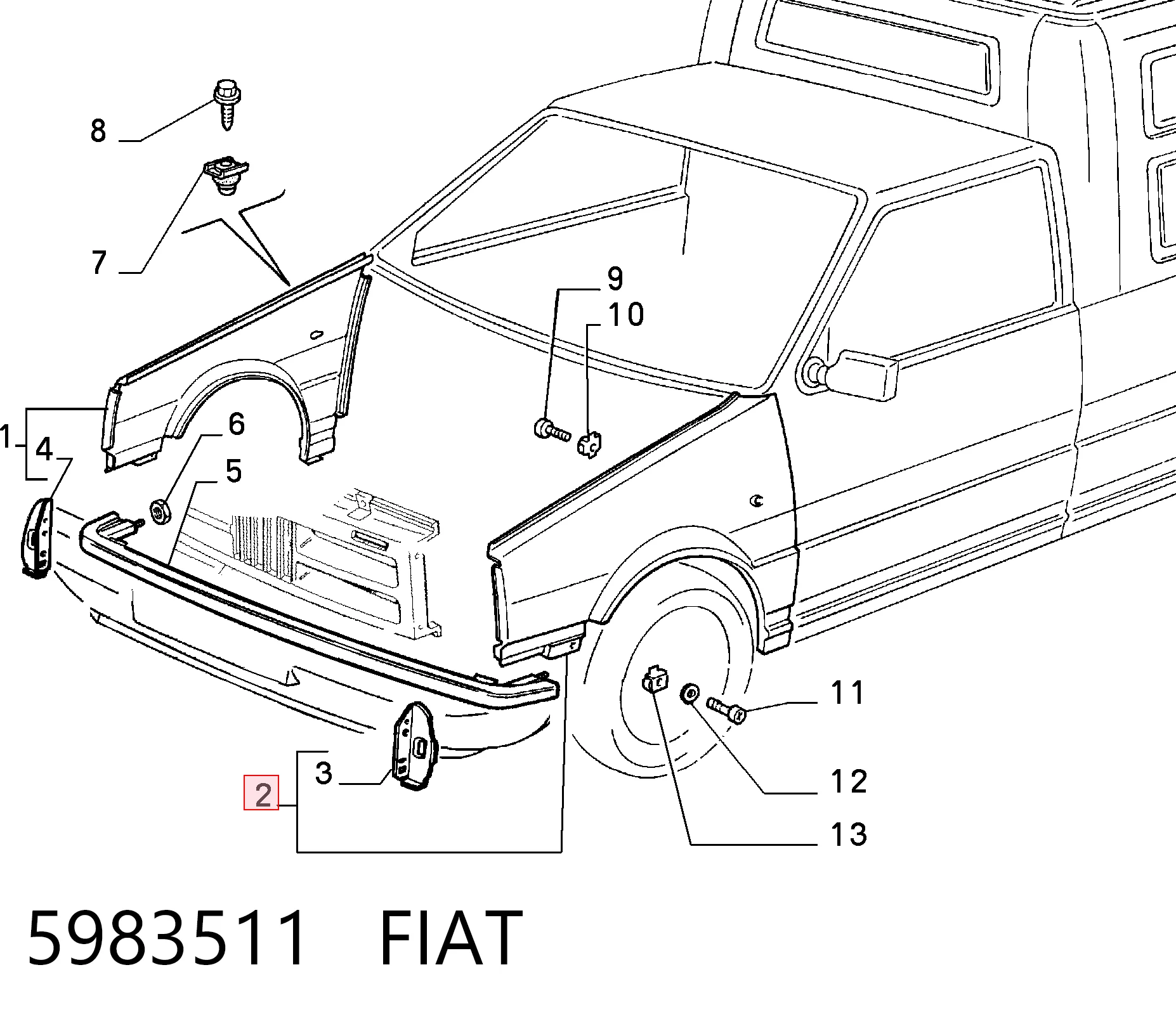 Aleta delantera izquierda para Fiat Fiorino  146 Uno