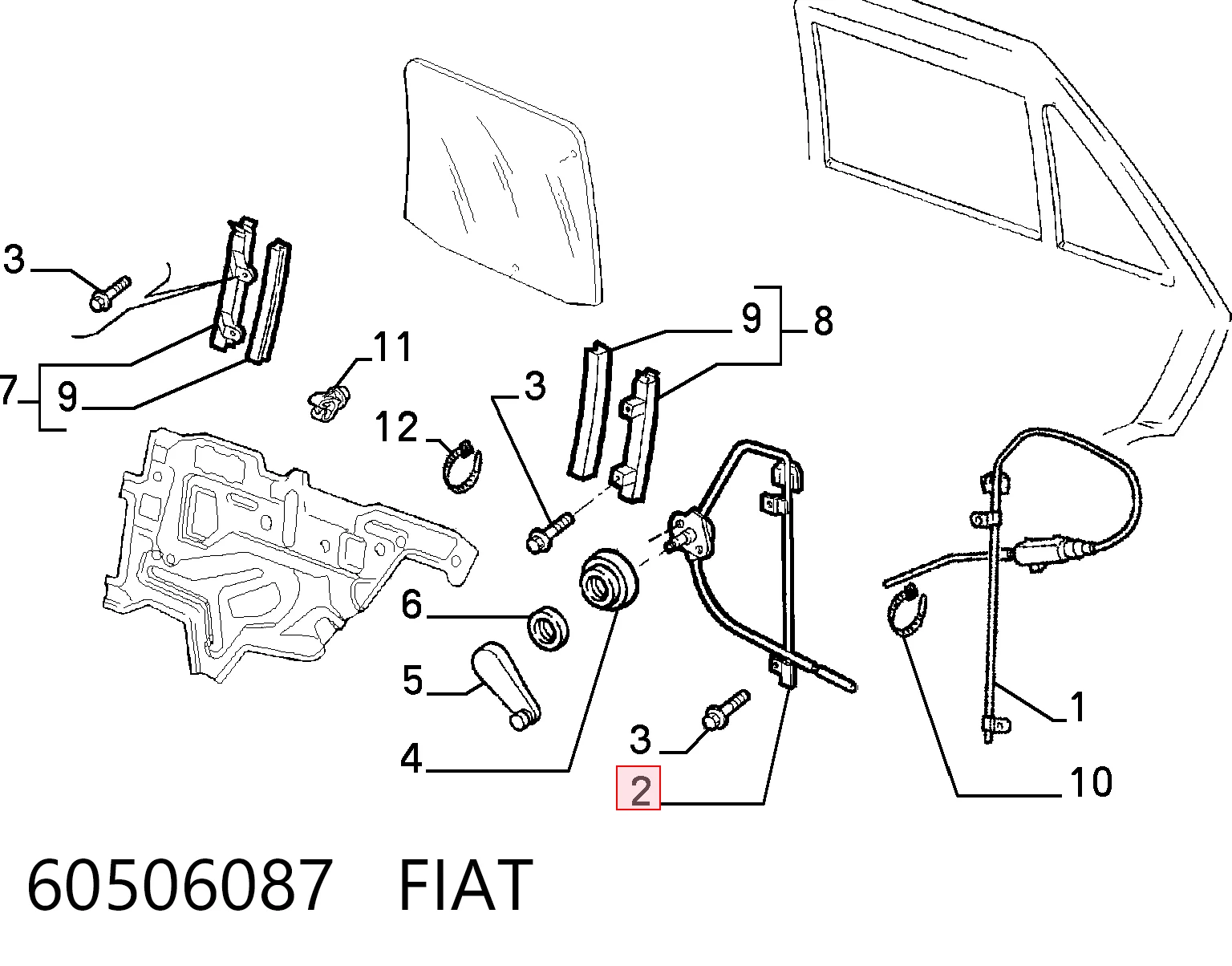 Mecanismo levanta, puerta delantera derecha para Fiat Tipo  160