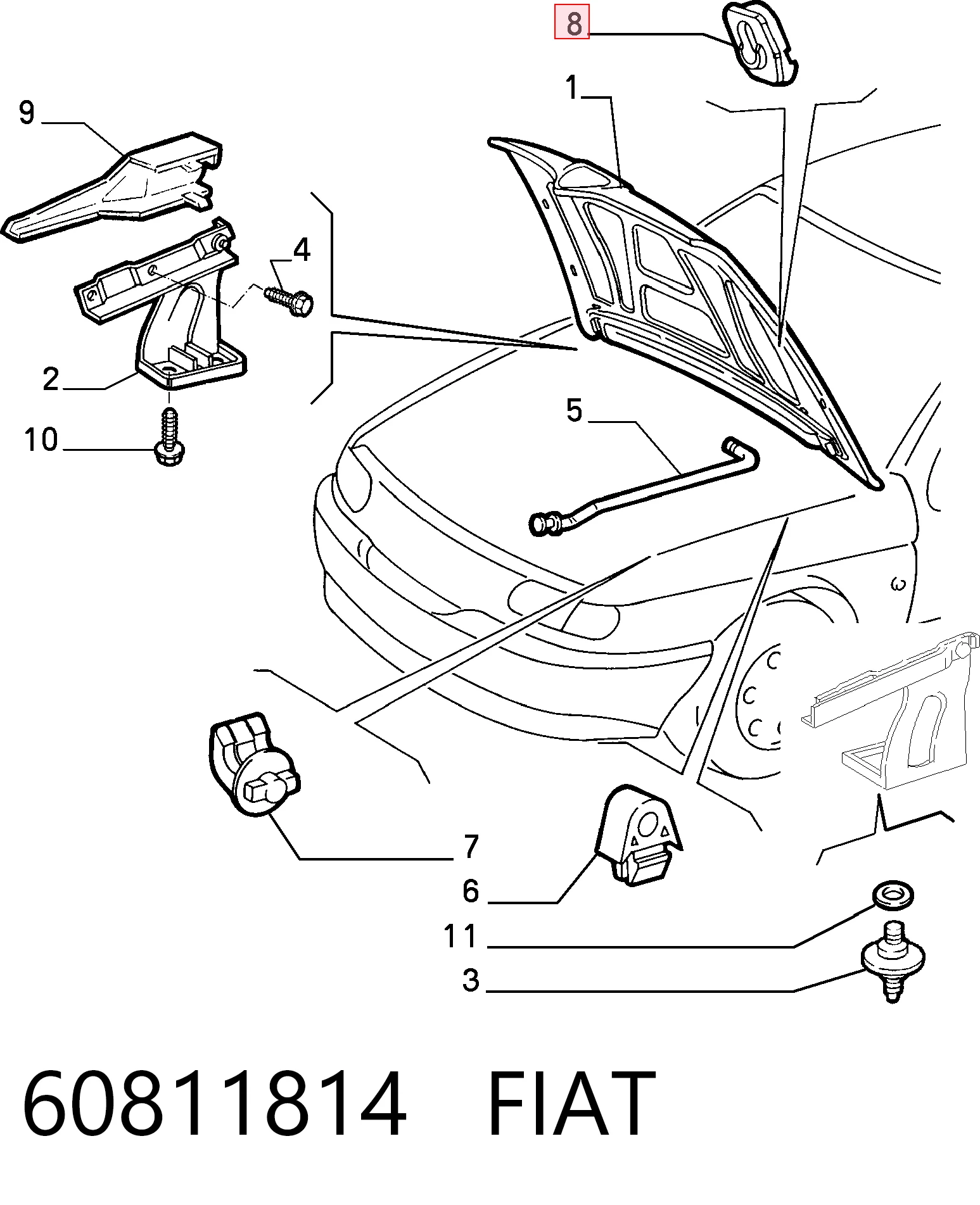 Fijador del soporte del capó 82467481 Chrysler