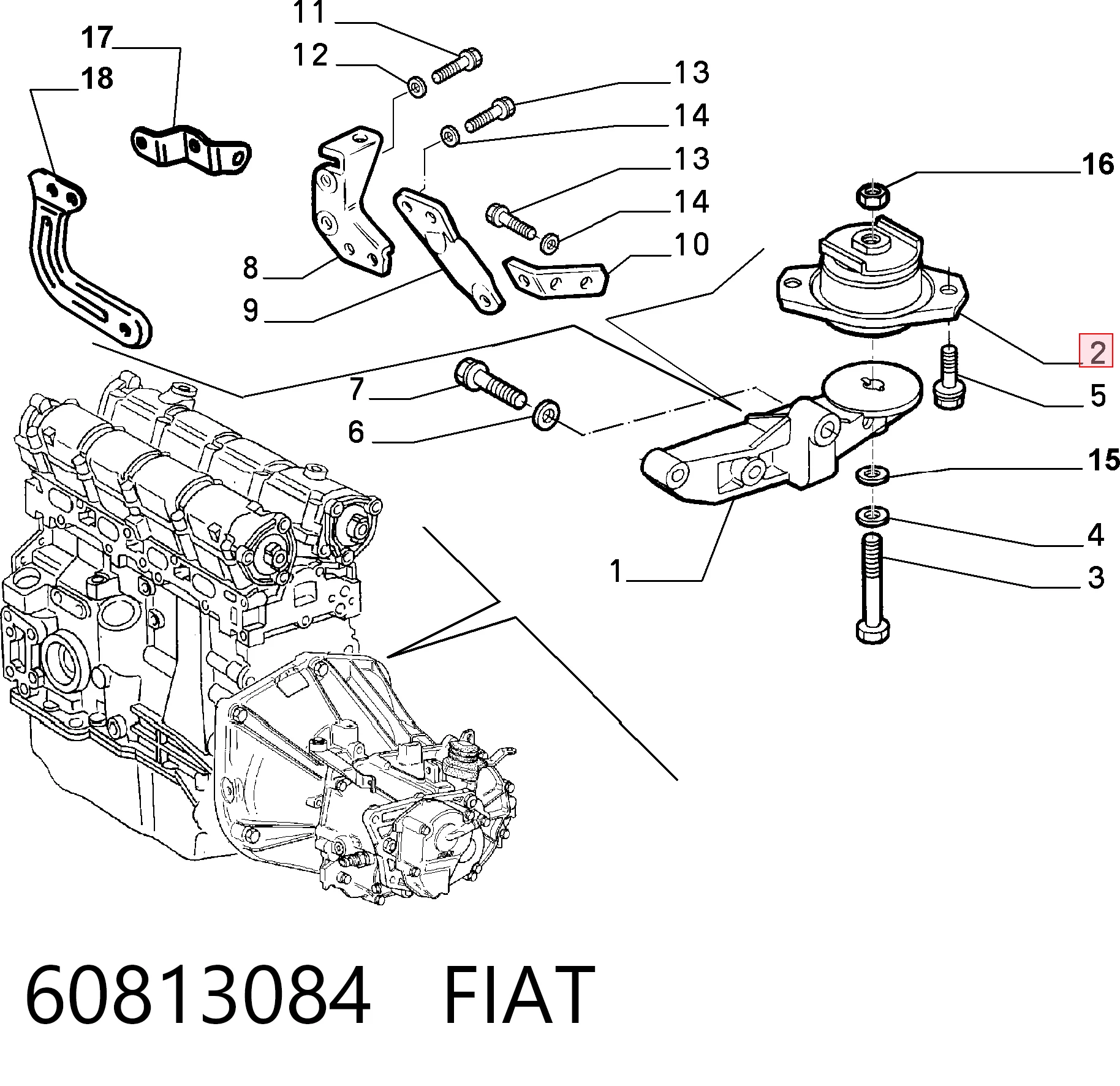Taco de motor trasero para Fiat Brava  (182)