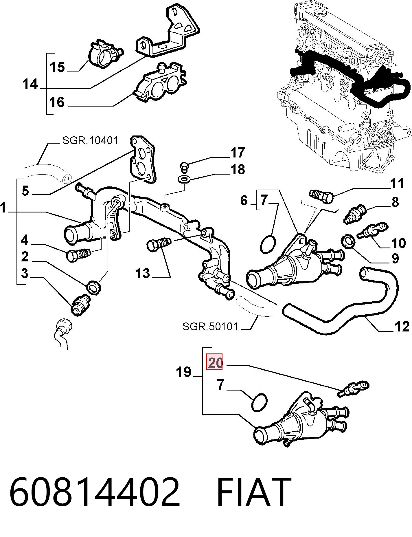 60814402 Fiat/Alfa/Lancia Sensor temperatura refrigerante
