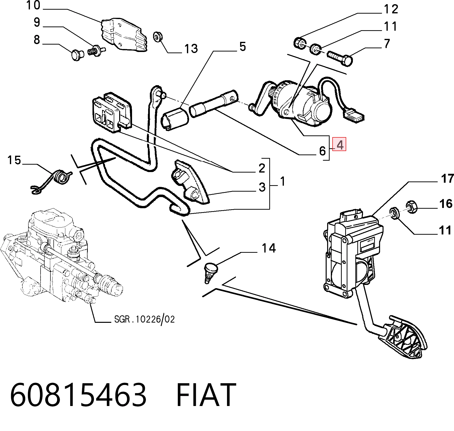 Sensor de posición del pedal del acelerador 60815463 FIAT