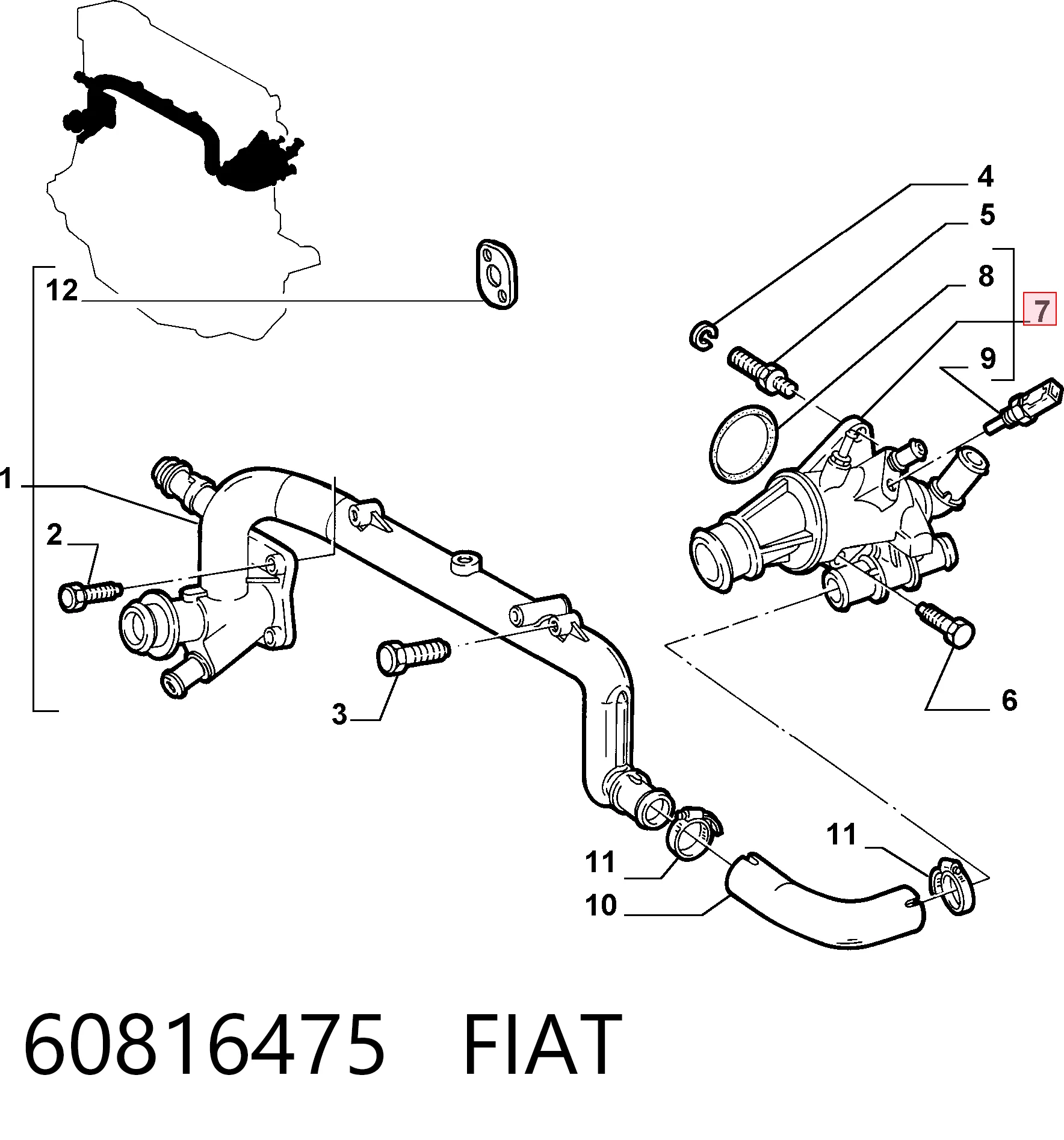 Caja de termostato para Fiat Doblo 223