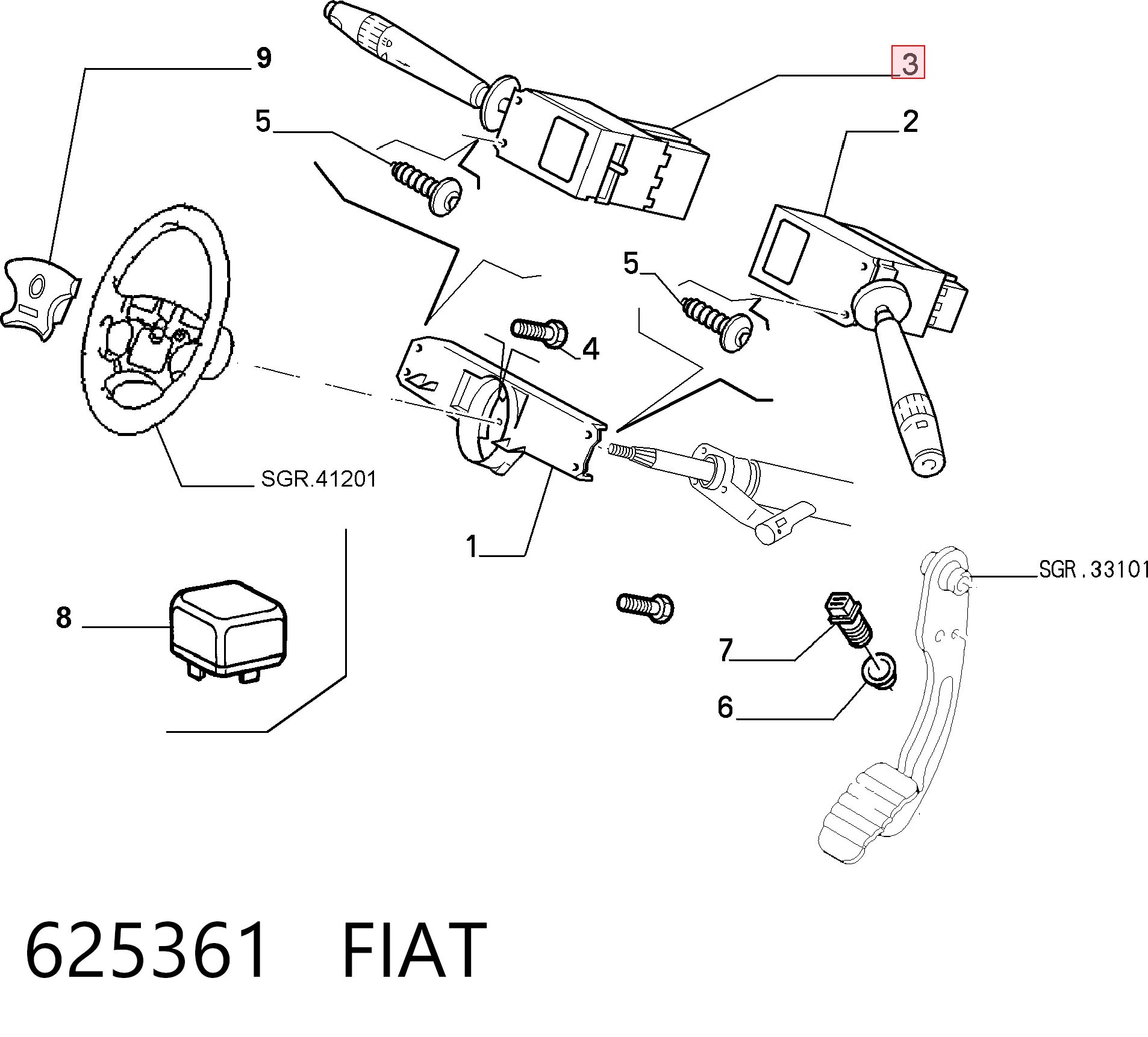 625361 Fiat/Alfa/Lancia Conmutador izquierdo de la columna de dirección