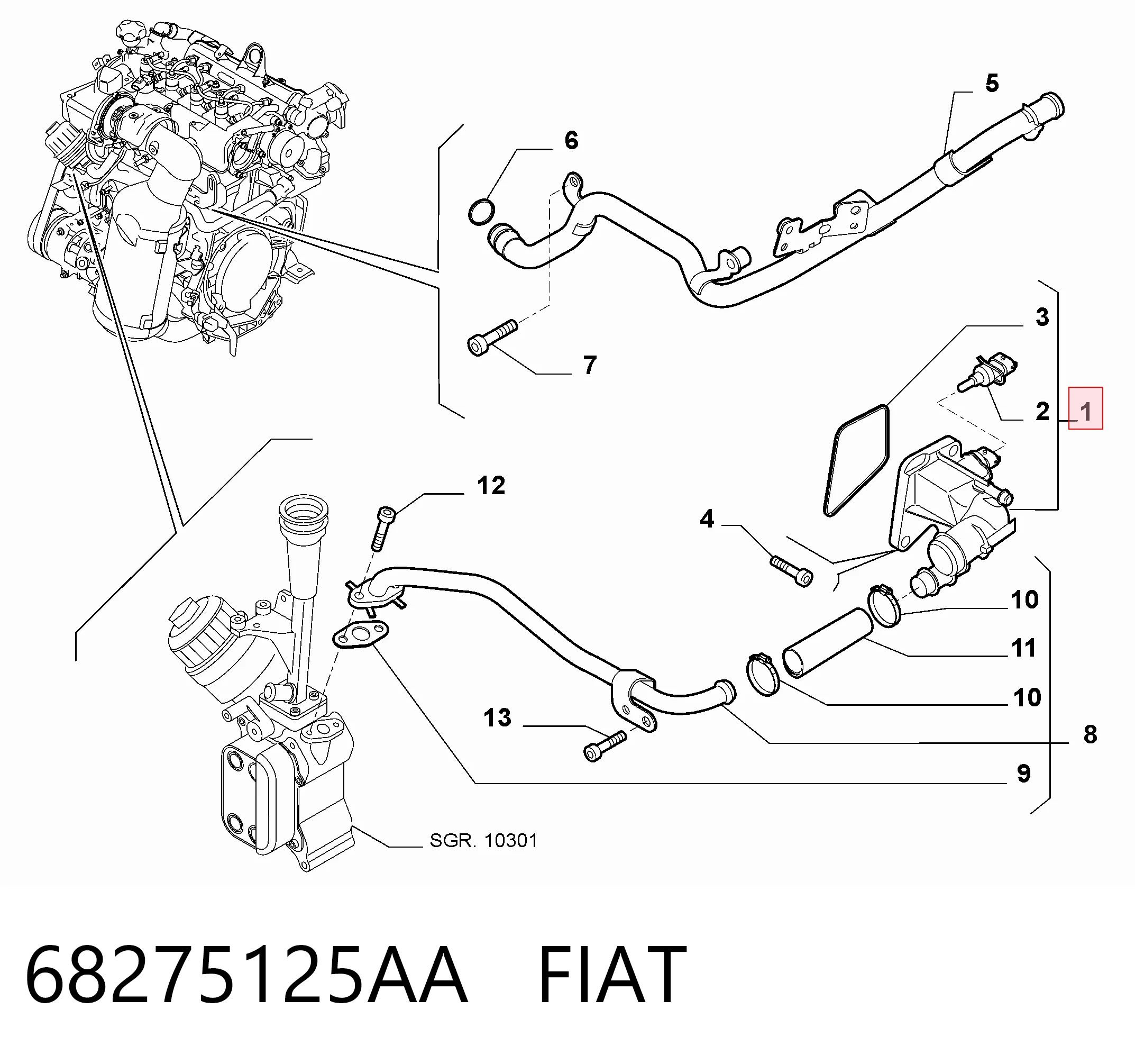 Caja de termostato para Fiat Panda 169A