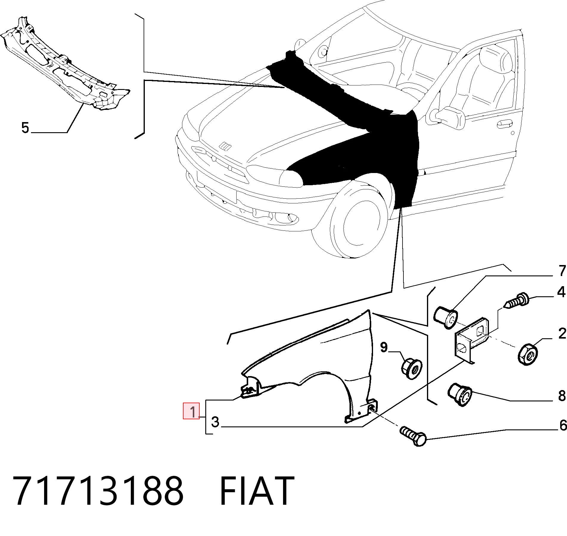 Aleta delantera izquierda para Fiat Siena 178