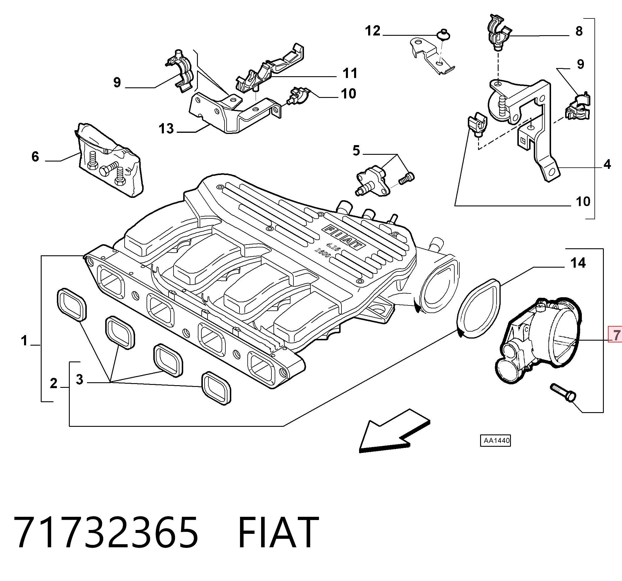 71732365 Fiat/Alfa/Lancia Mariposa de admisión