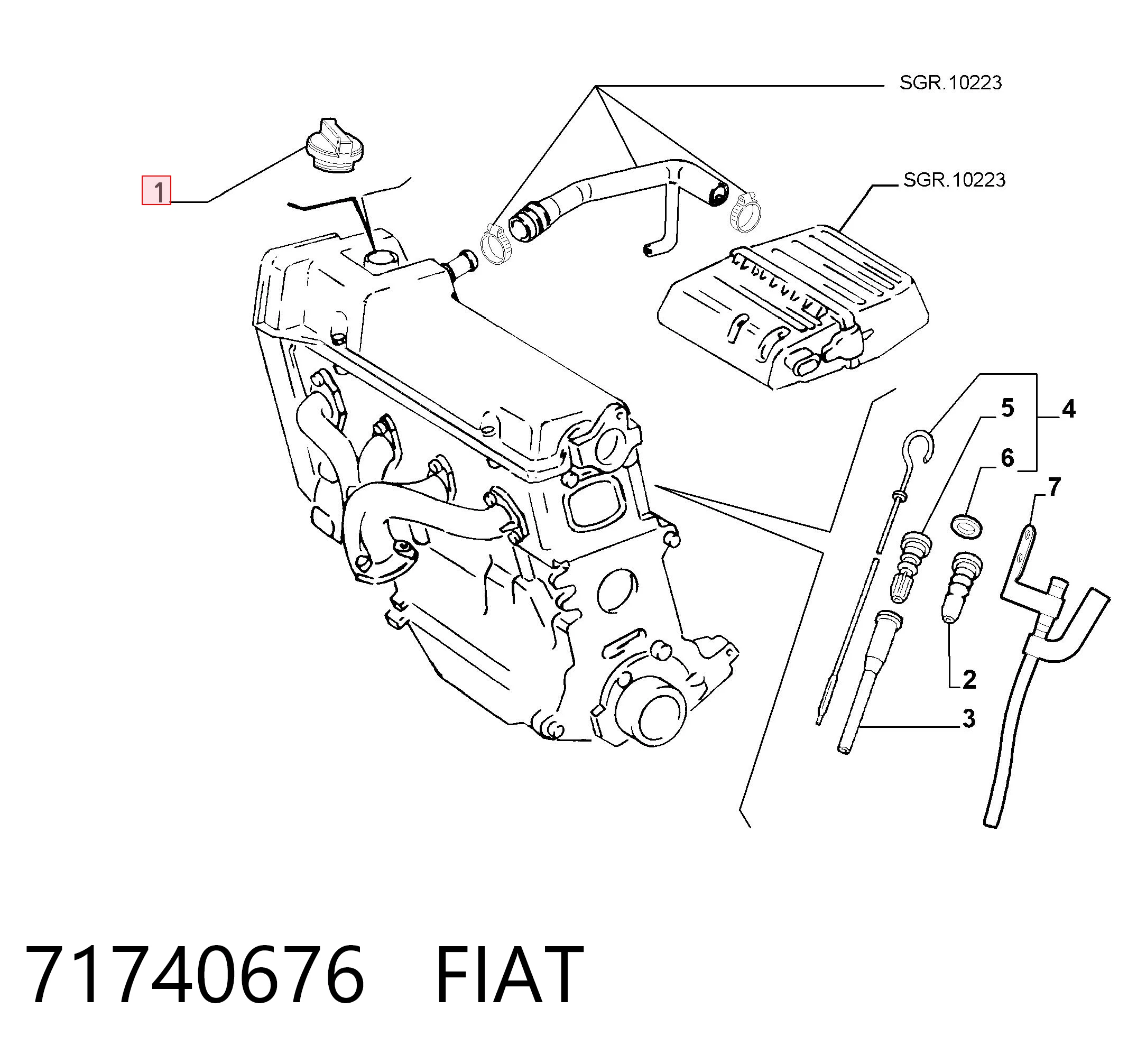 71740676 Fiat/Alfa/Lancia Tapa, tubuladura de relleno de aceite