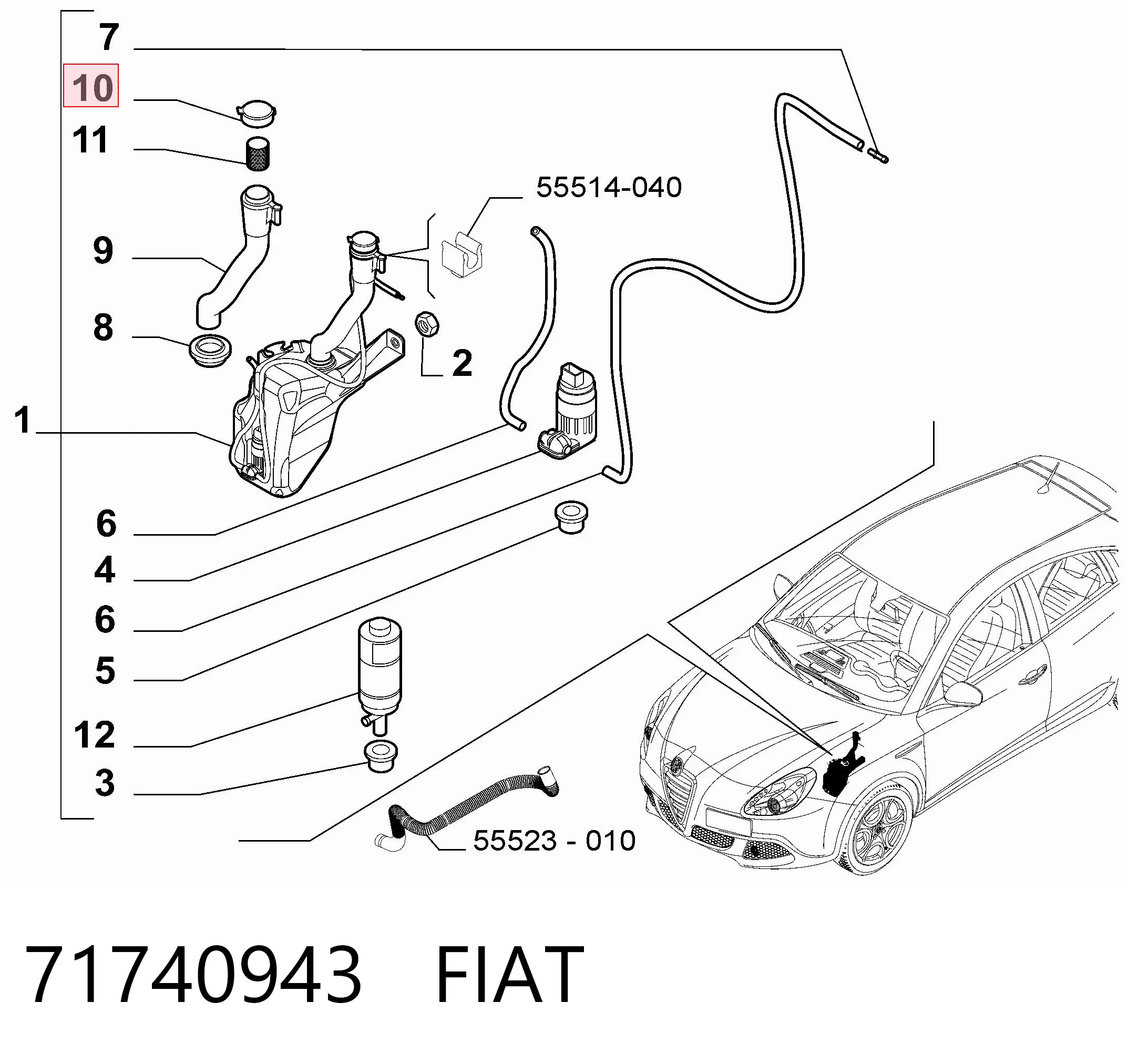 71740943 Fiat/Alfa/Lancia Botella limpiaparabrisas