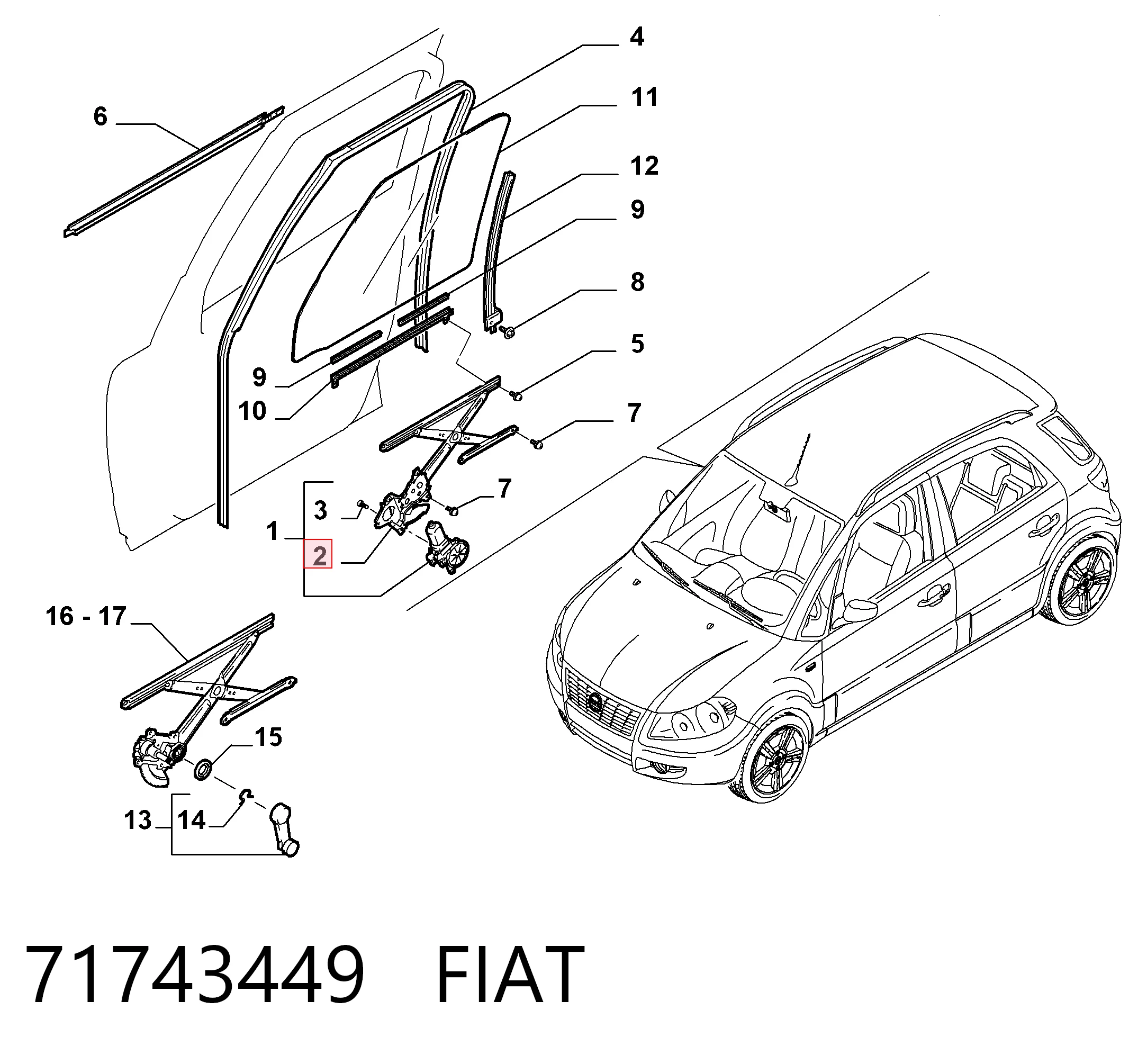 Mecanismo levanta, puerta delantera derecha Suzuki SX4  (2006-2026)