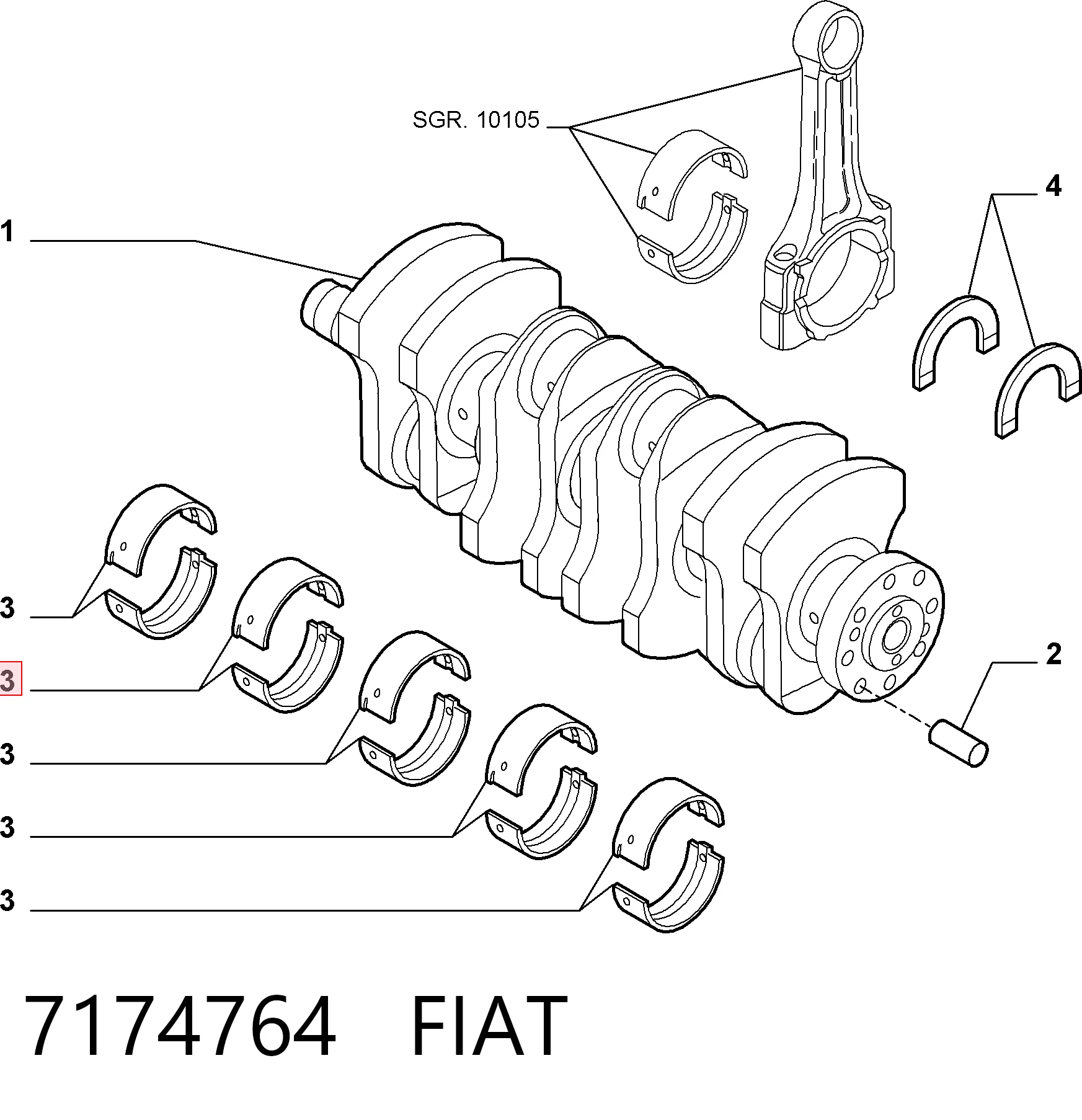 Juego de cojinetes de cigüeñal, cota de reparación (+0,25 mm) 7174764 FIAT