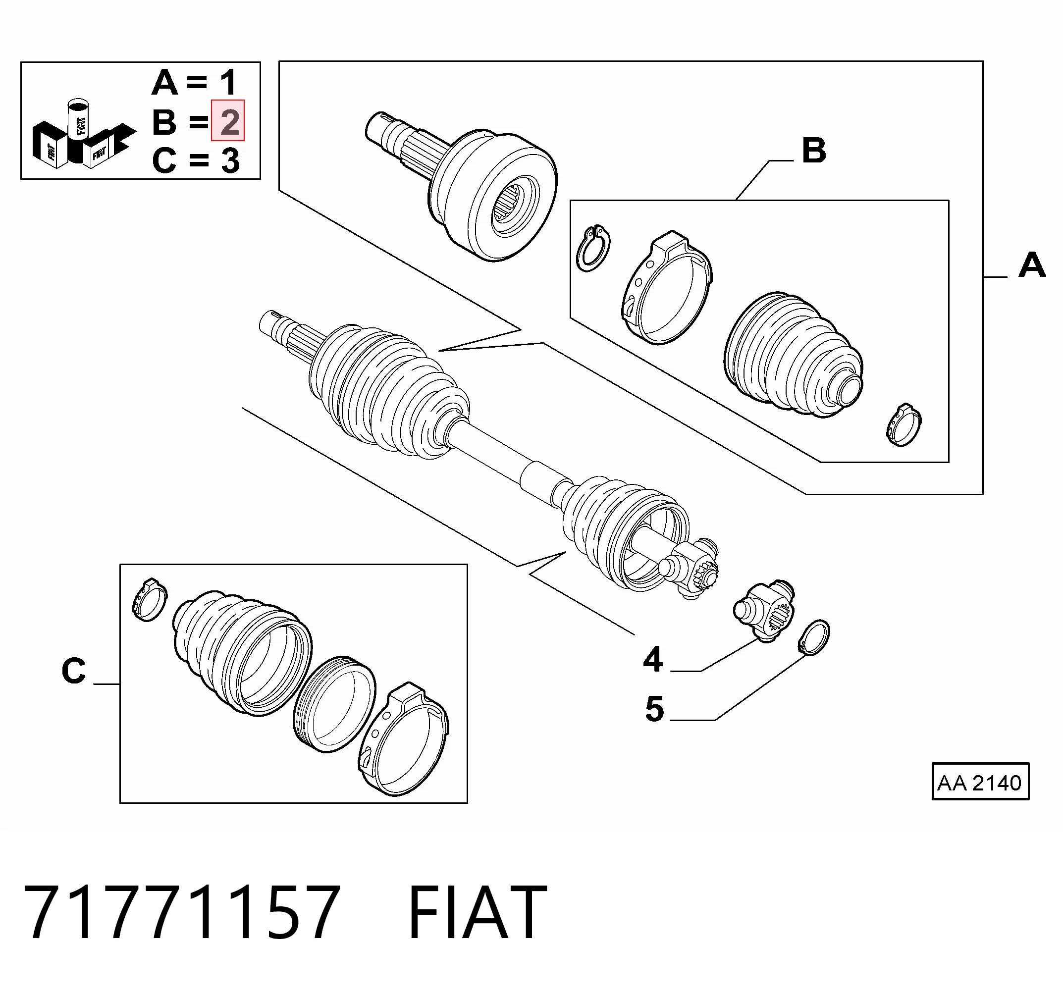 Fuelle transmisión delantero exterior Fiat 500  (2014-2026)