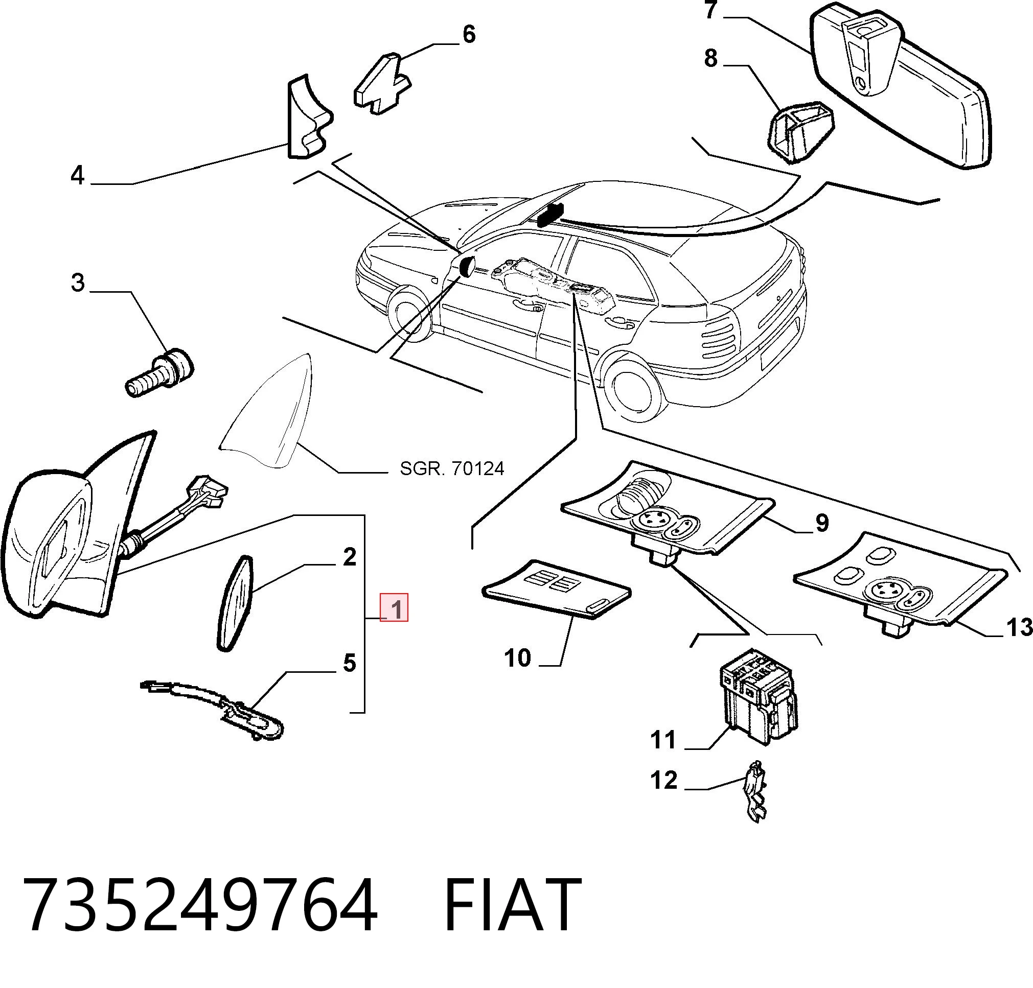 Espejo de retrovisor izquierdo para Fiat Brava 182