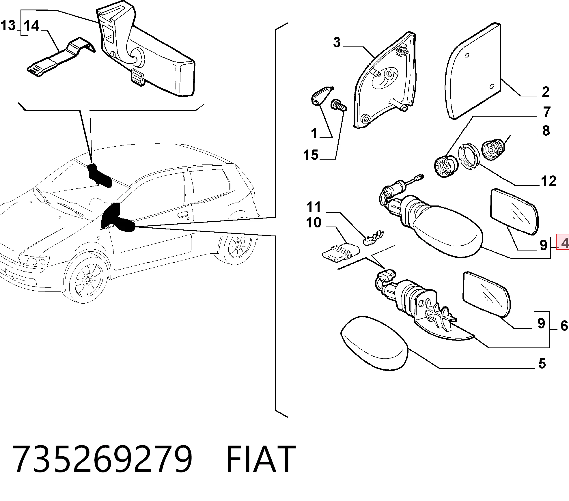 Espejo retrovisor izquierdo Fiat Punto II (2000-2010)