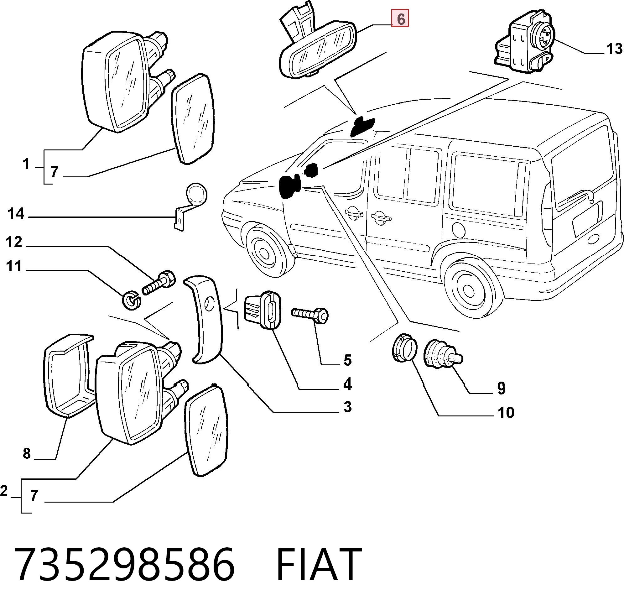 Espejo interno Fiat Doblo I monovolumen comprar en España