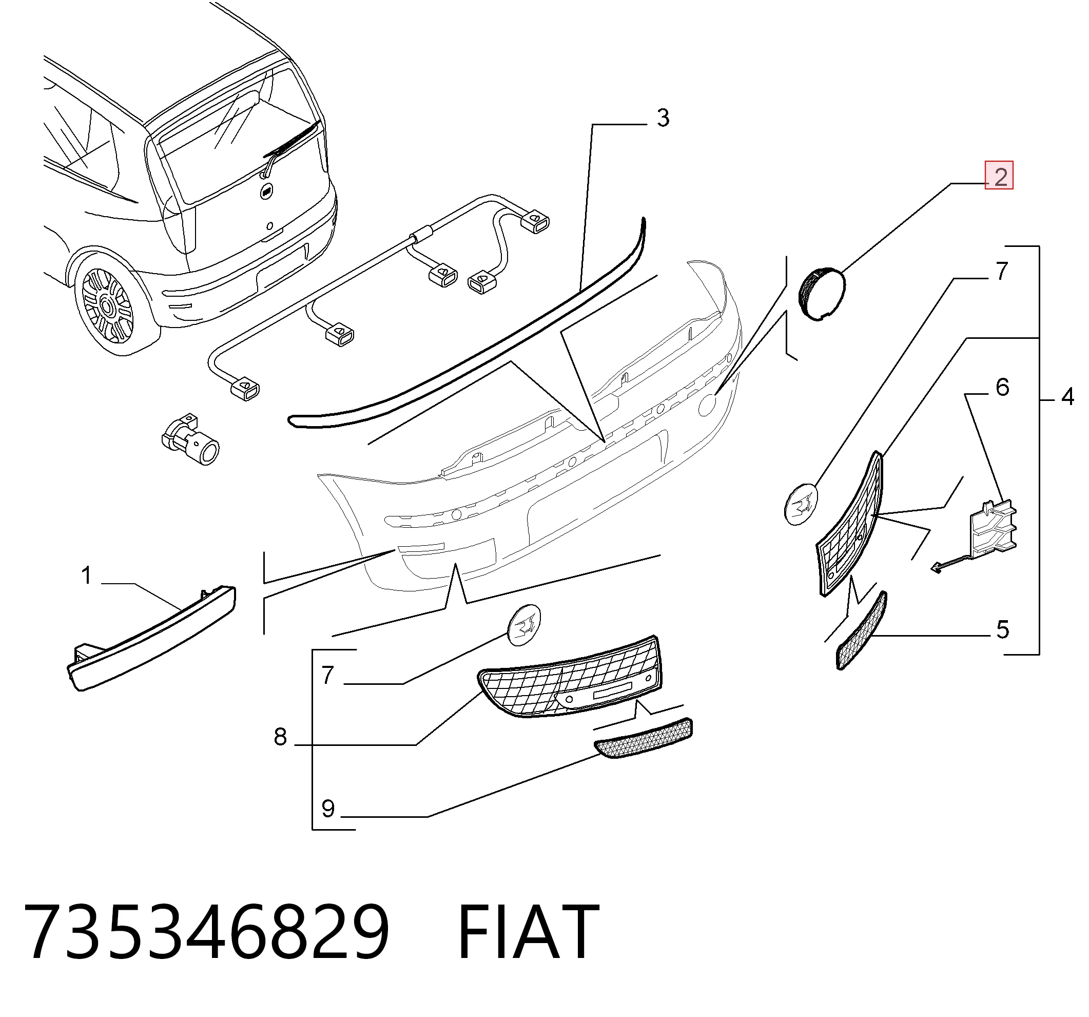 Cobertura de parachoques, enganche de remolque, delantera  Fiat Punto II (1999-2012)