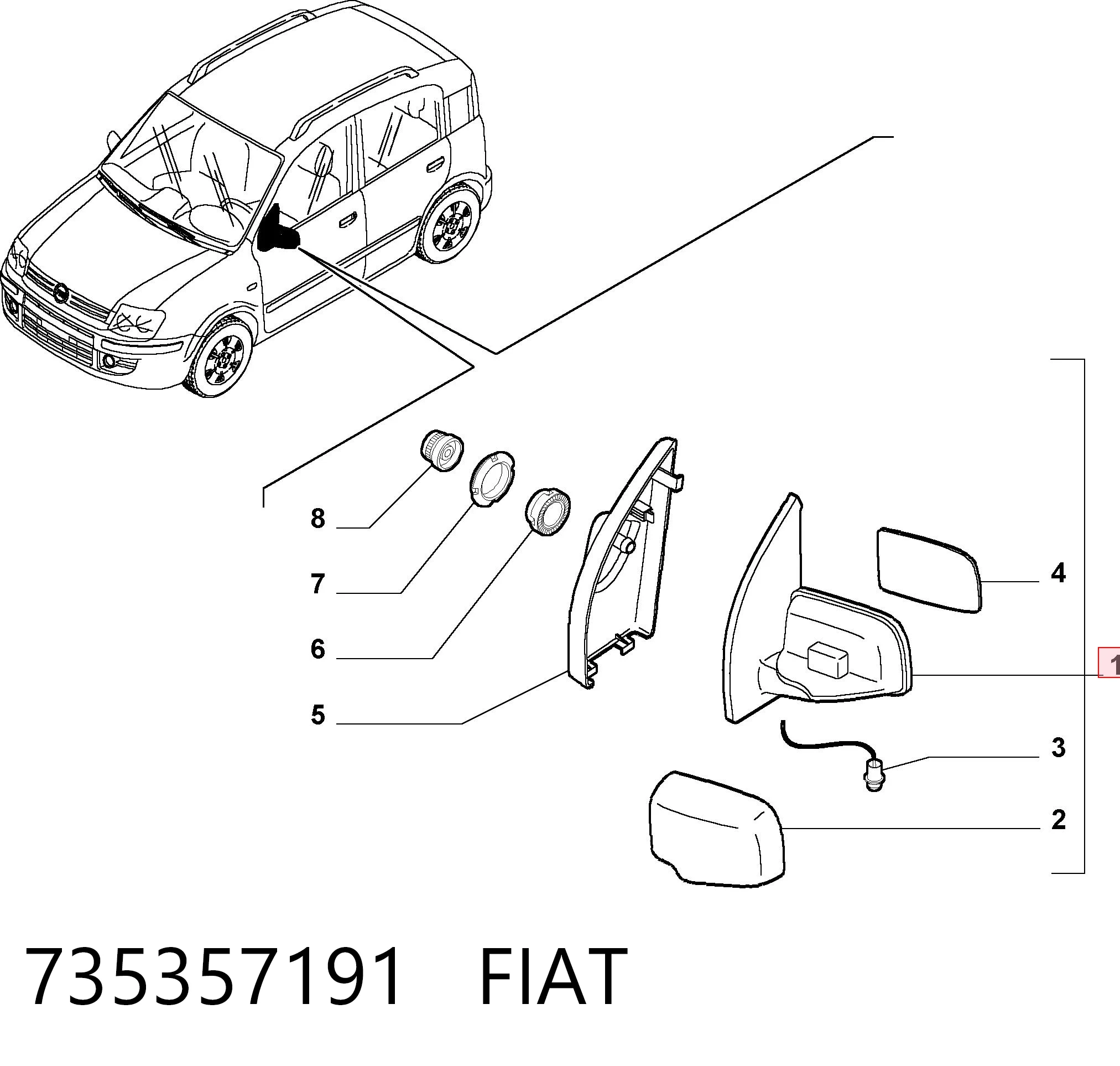 Retrovisor izquierdo Fiat Panda II (169A)