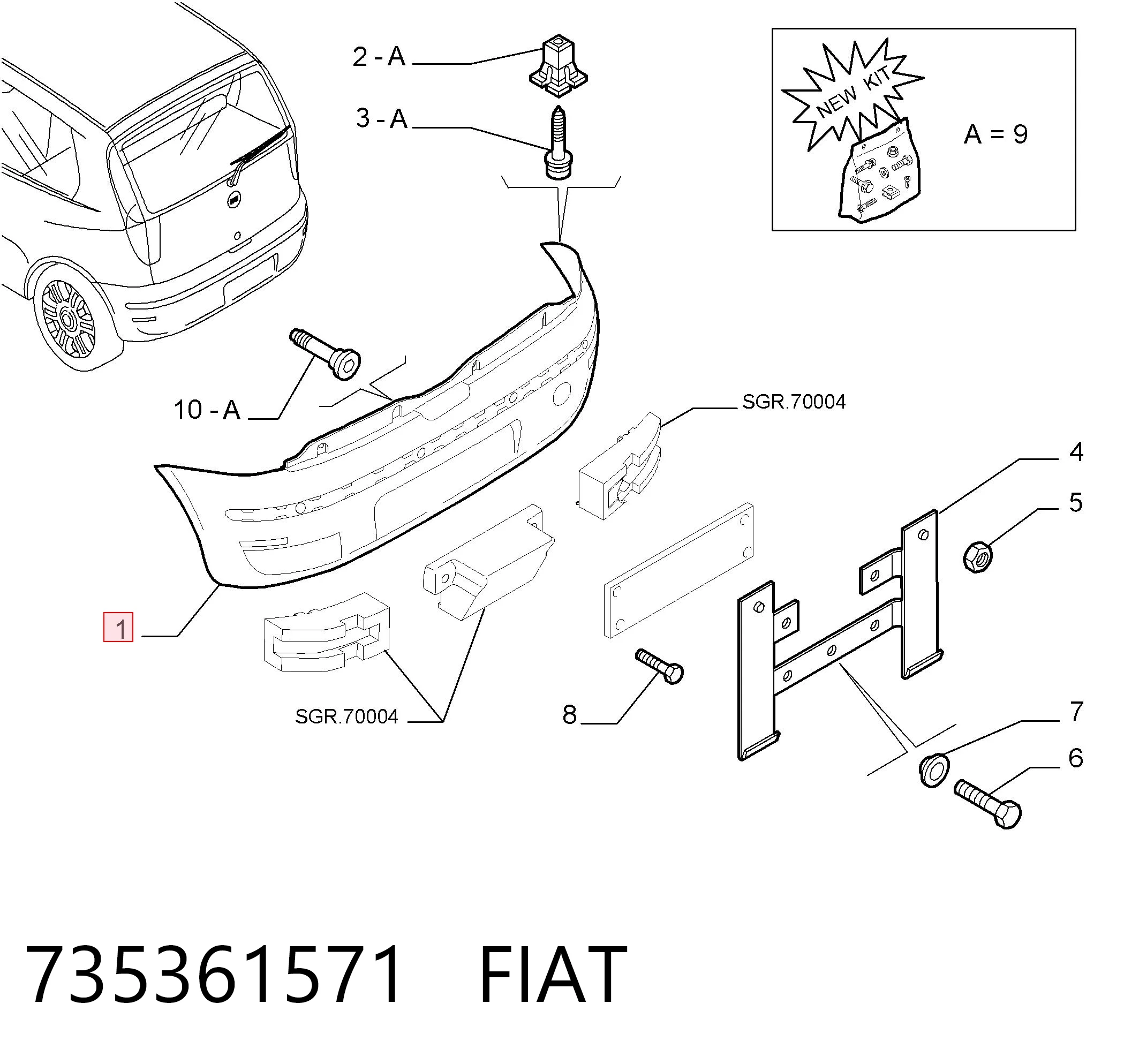 Defensa trasero para Fiat Punto II 188