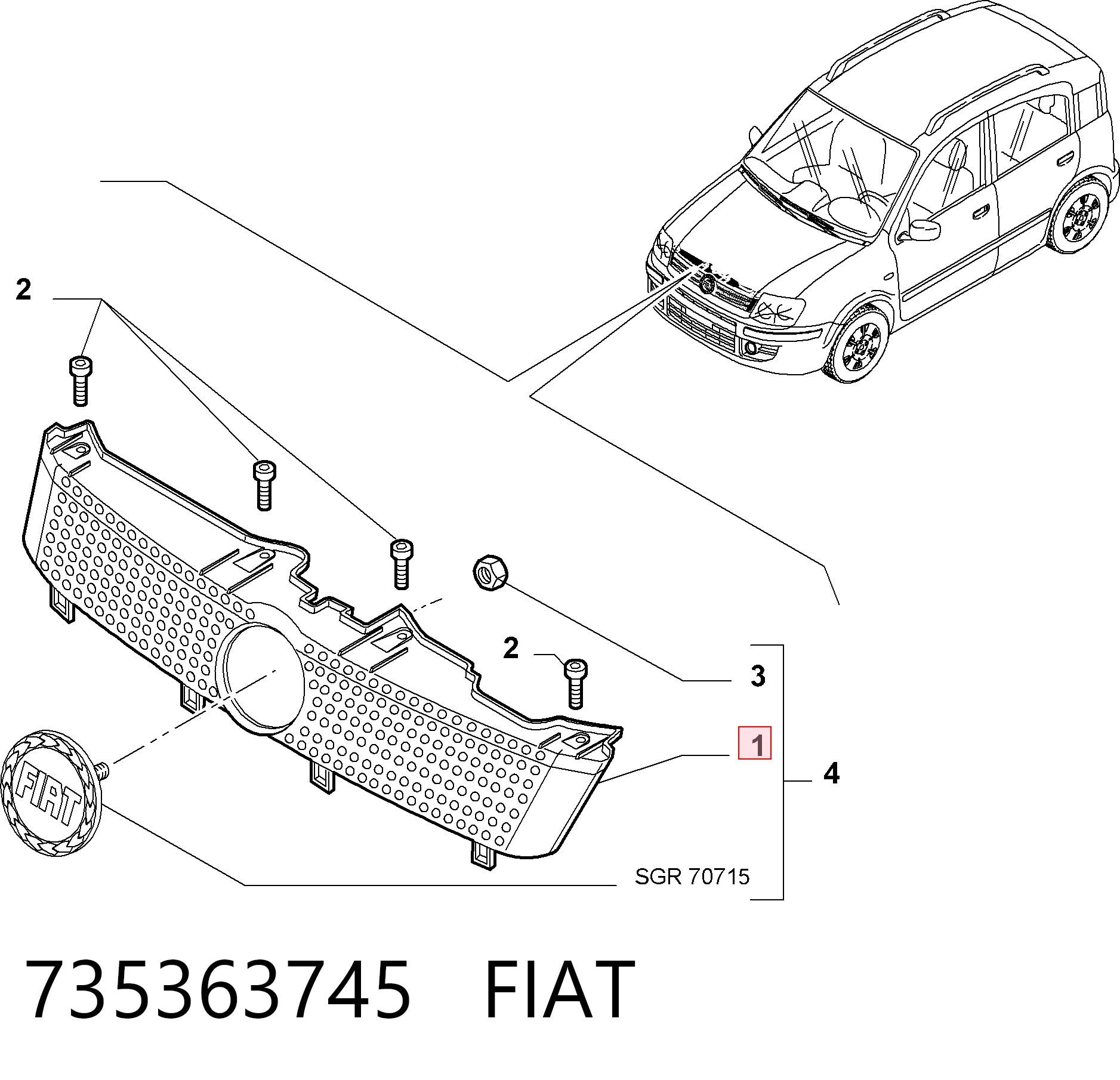 Parrilla para Fiat Panda 169A