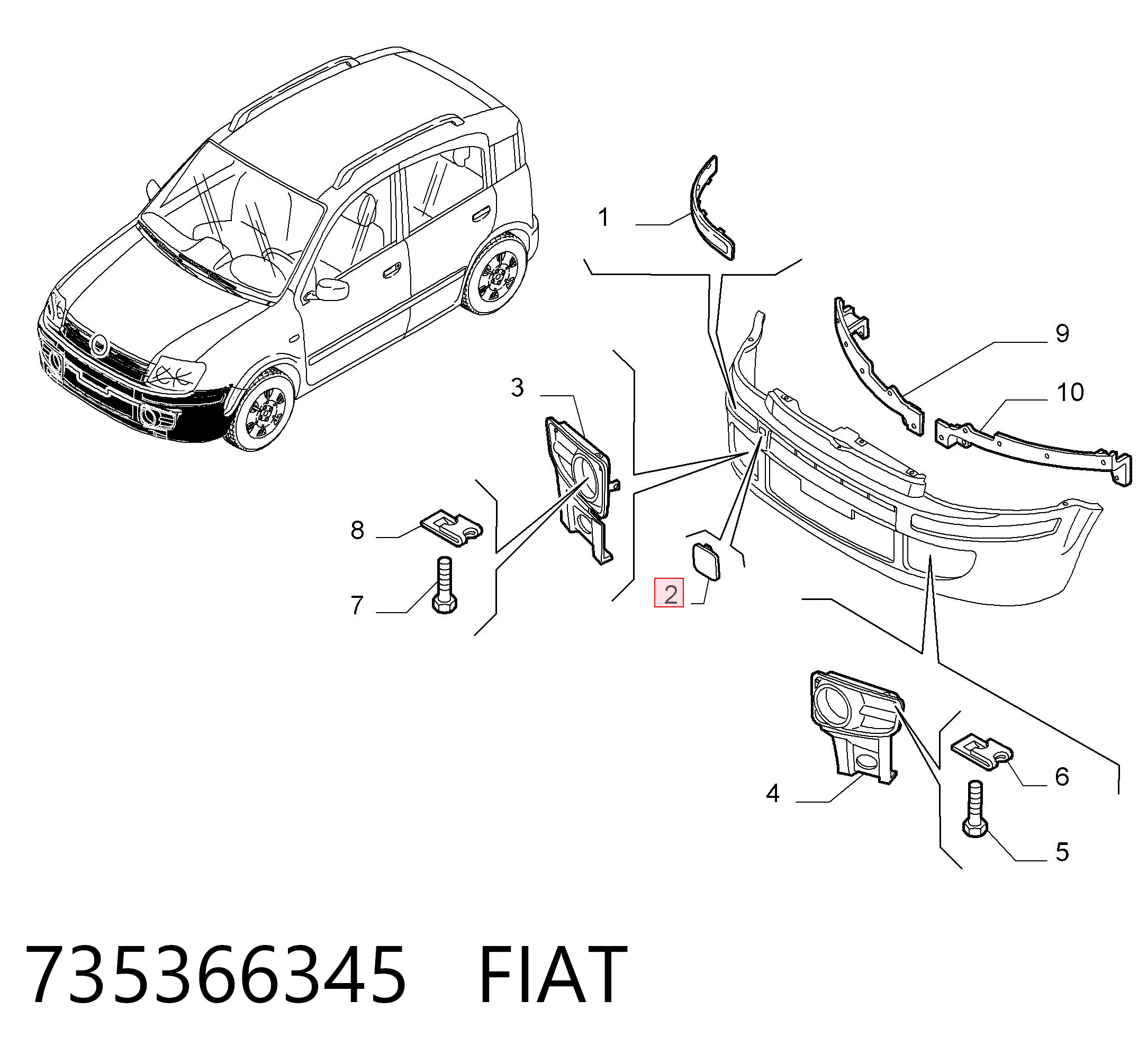 Comprar Tapa del gancho de remolque del parachoques delantero Fiat Panda II 169A a bajo precio