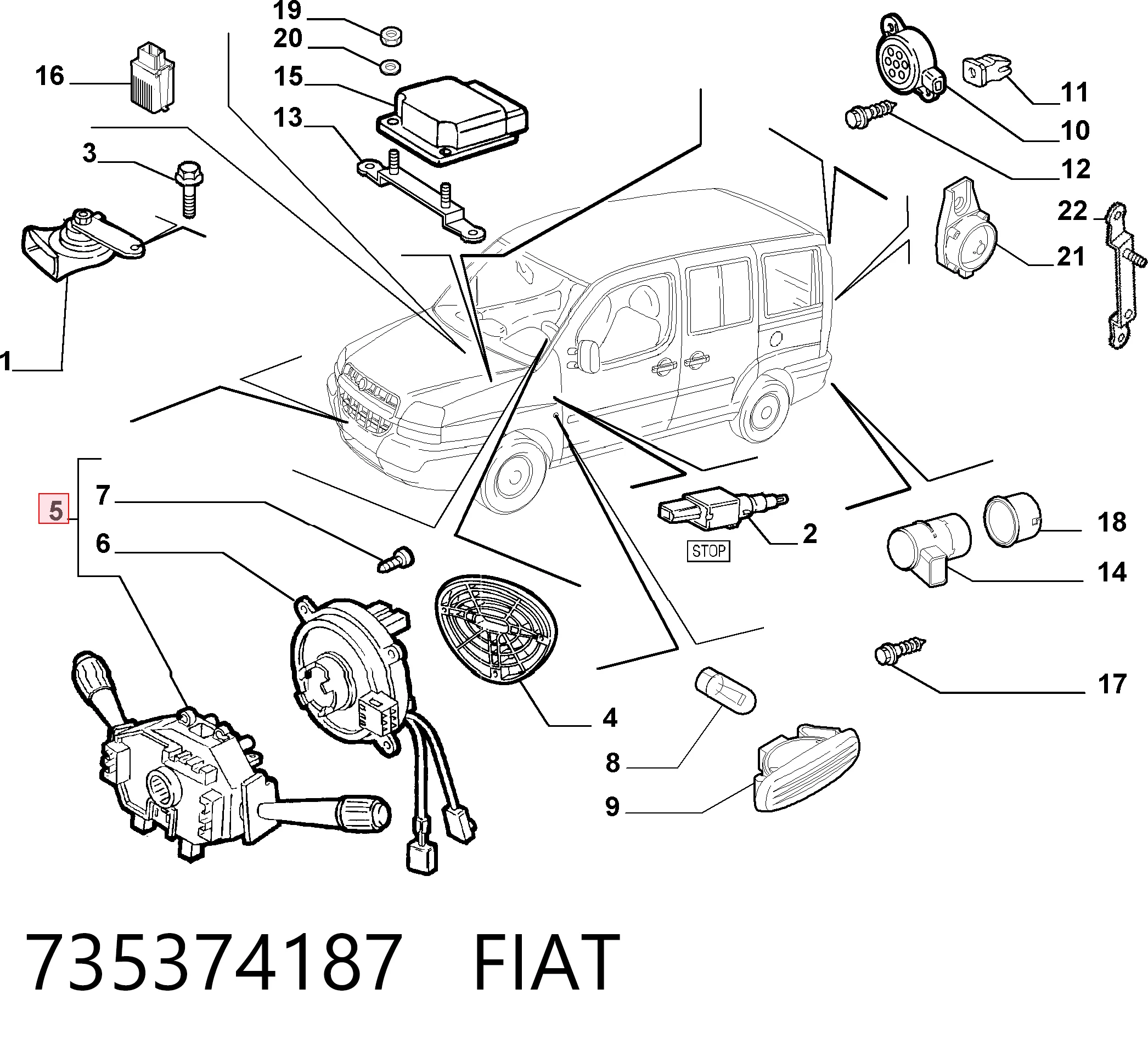 Conmutador columna dirección para Fiat Doblo 223