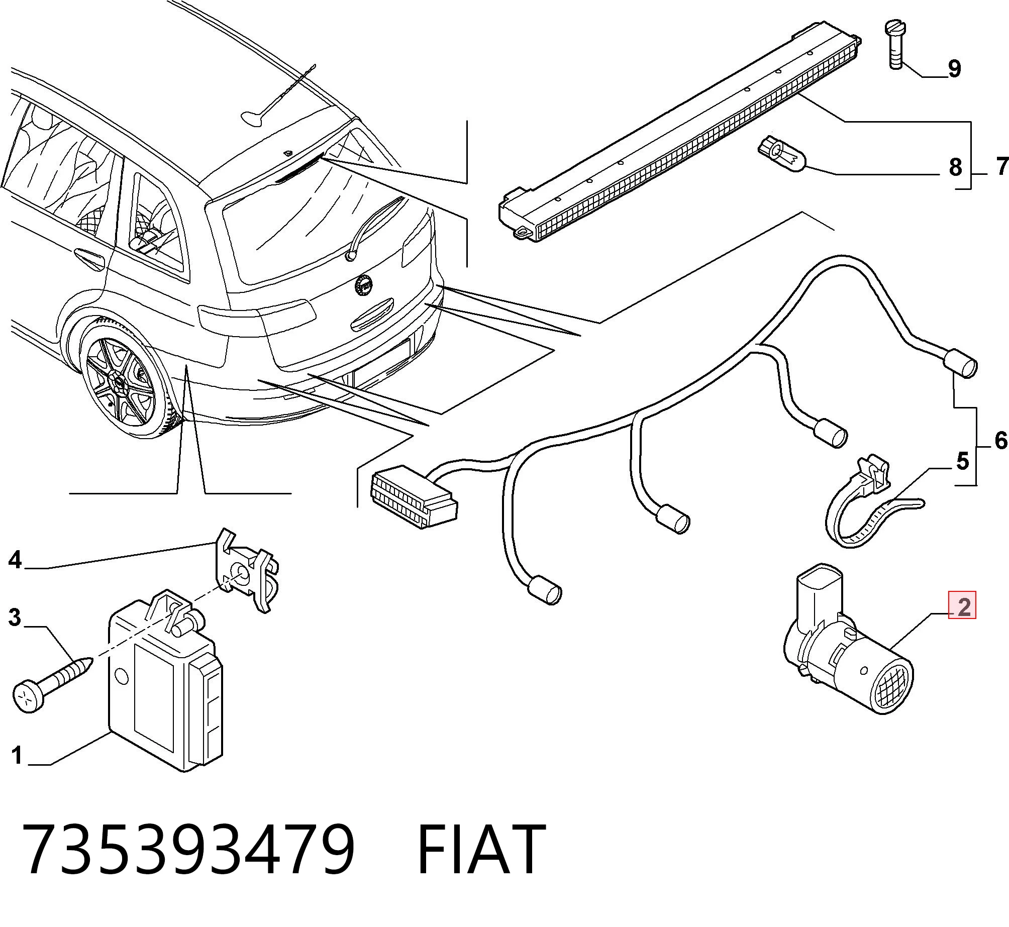 735393479 Fiat/Alfa/Lancia Sensor alarma de estacionamiento trasero 