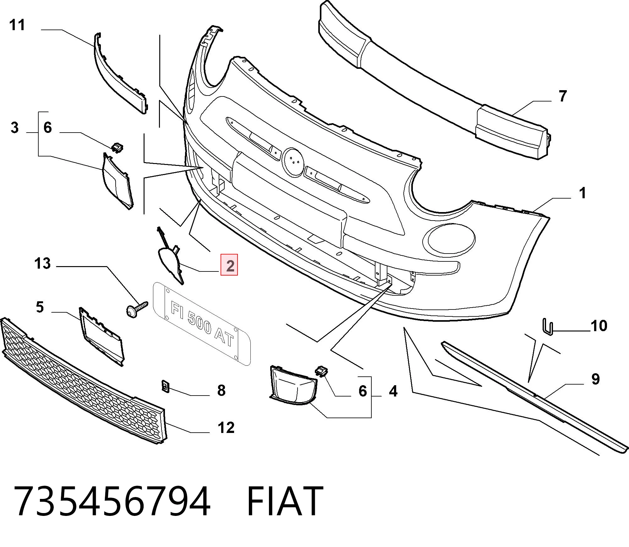 Comprar Tapa del gancho de remolque del parachoques delantero Fiat 500  312 a bajo precio