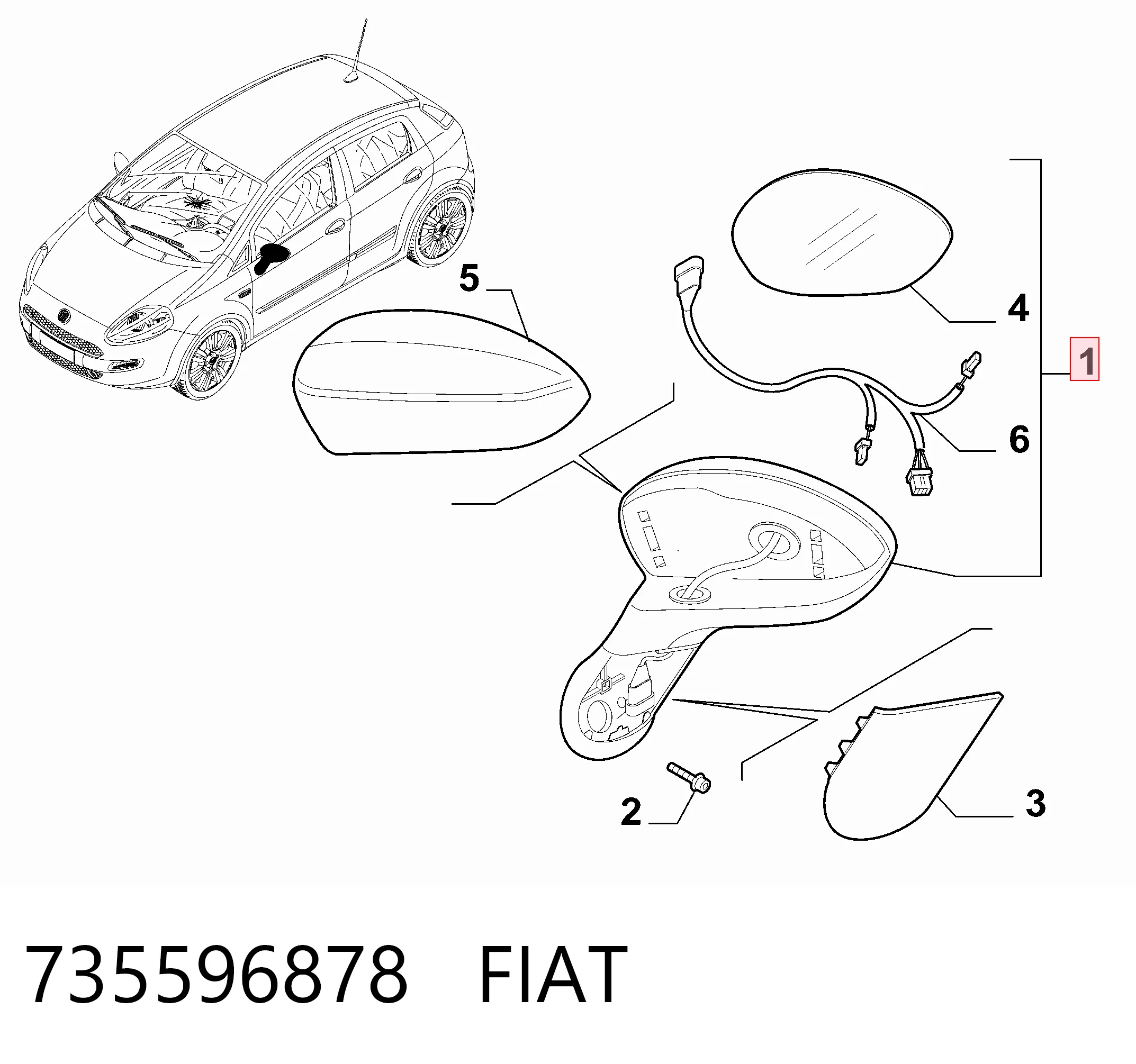 Espejo retrovisor izquierdo Fiat Linea  (2007-2026)