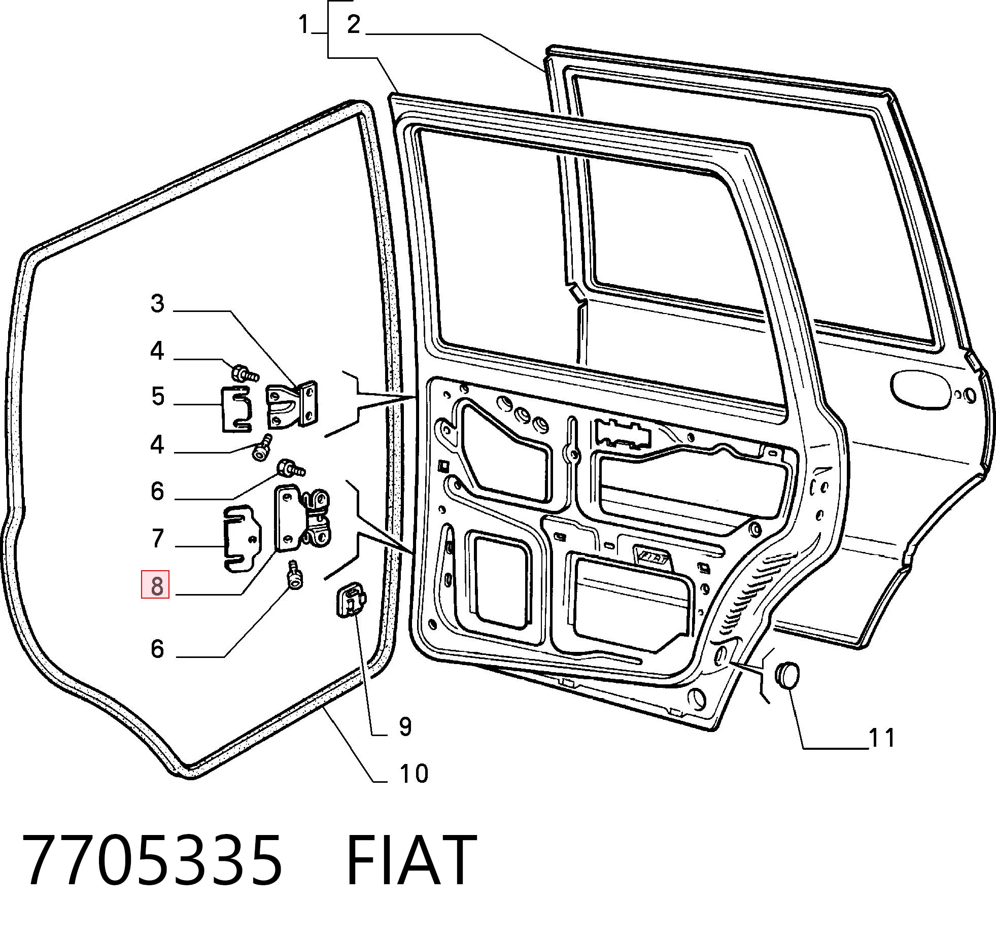Bisagra de puerta delantera izquierda 7705335 FIAT